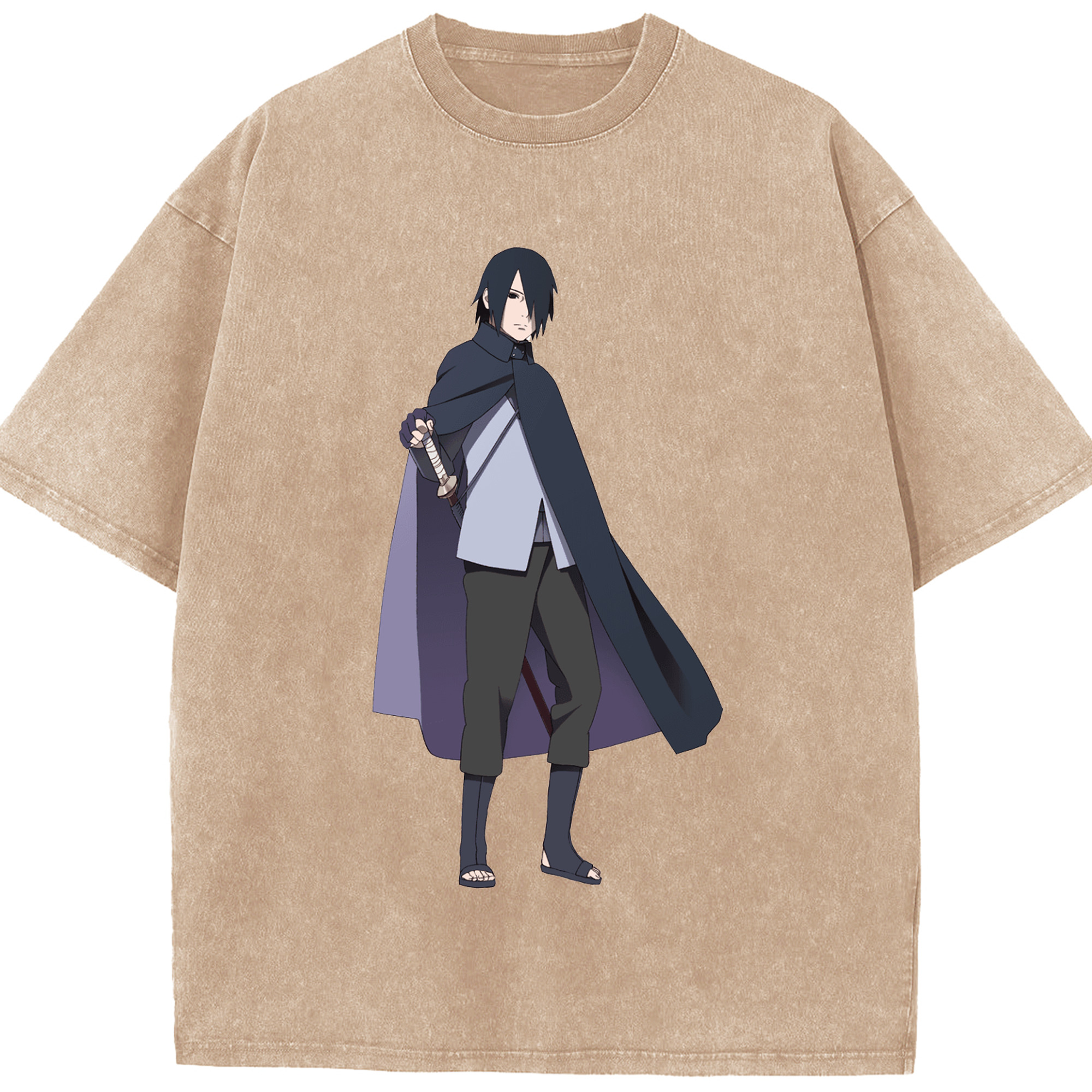 （画像用） NARUTO -ナルト- うちは サスケ Uchiha Sasuke 綿100% ヴィンテージ風 半袖Tシャツ（フロントプリント）