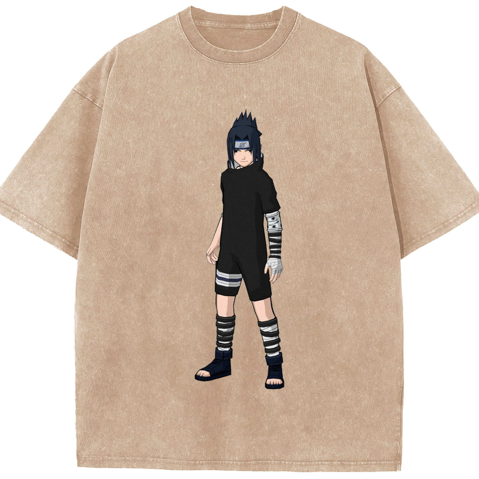 （画像用） NARUTO -ナルト- うちは サスケ Uchiha Sasuke 綿100% ヴィンテージ風 半袖Tシャツ（フロントプリント）