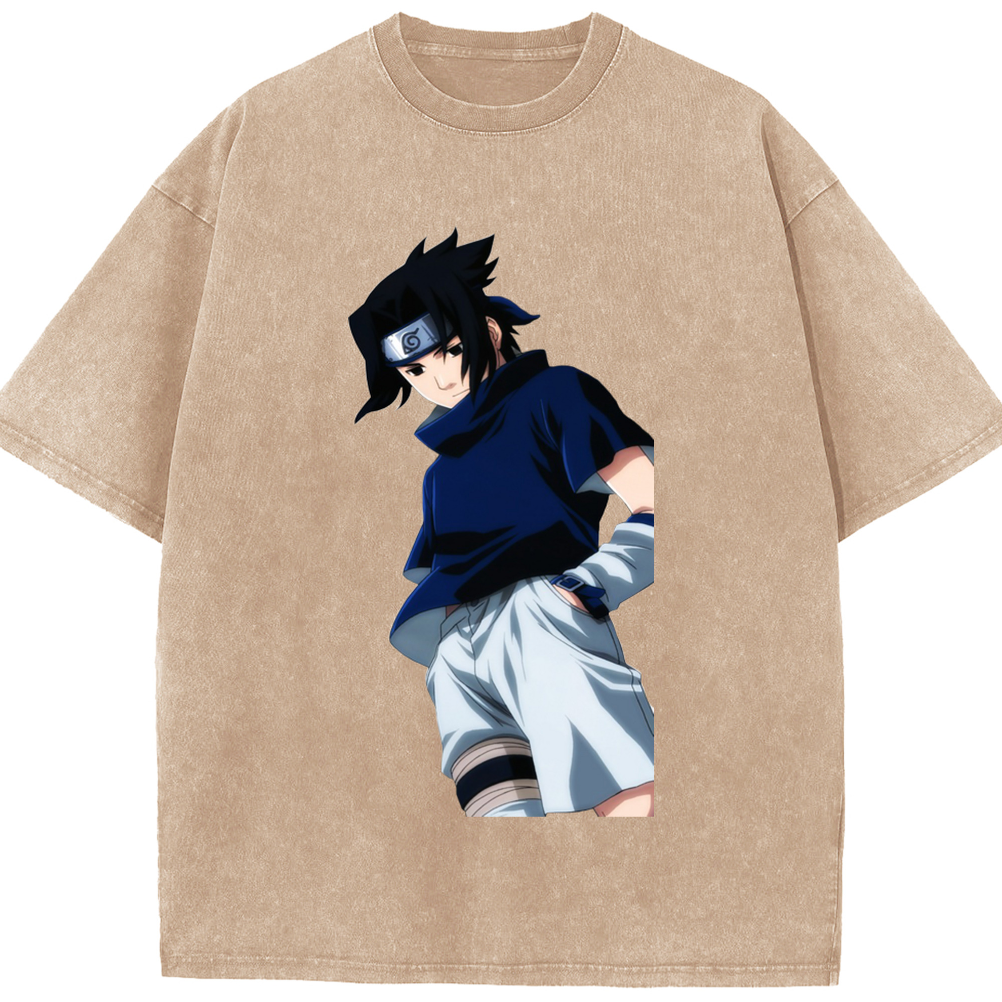 （画像用） NARUTO -ナルト- うちは サスケ Uchiha Sasuke 綿100% ヴィンテージ風 半袖Tシャツ（フロントプリント）