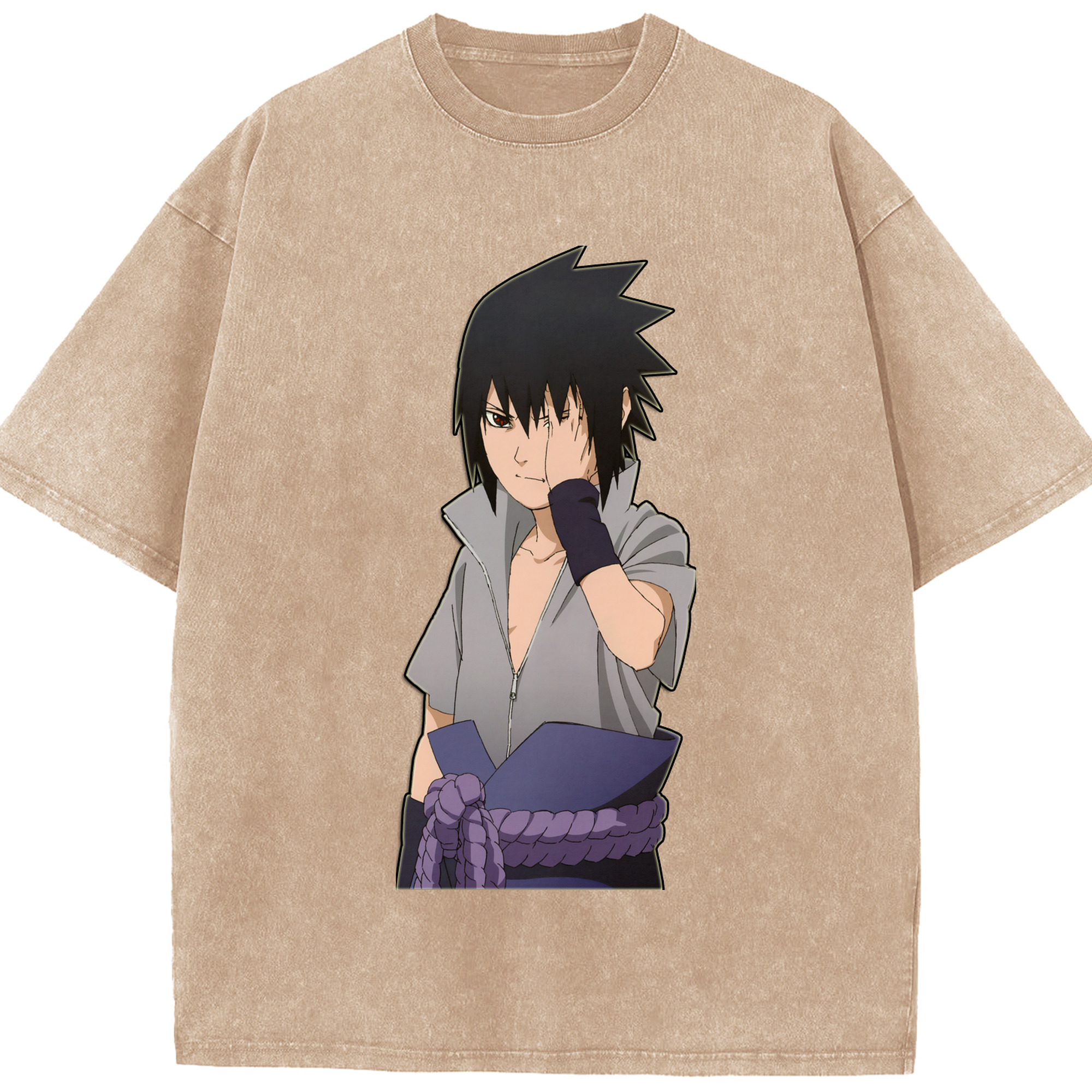 （画像用） NARUTO -ナルト- うちは サスケ Uchiha Sasuke 綿100% ヴィンテージ風 半袖Tシャツ（フロントプリント）
