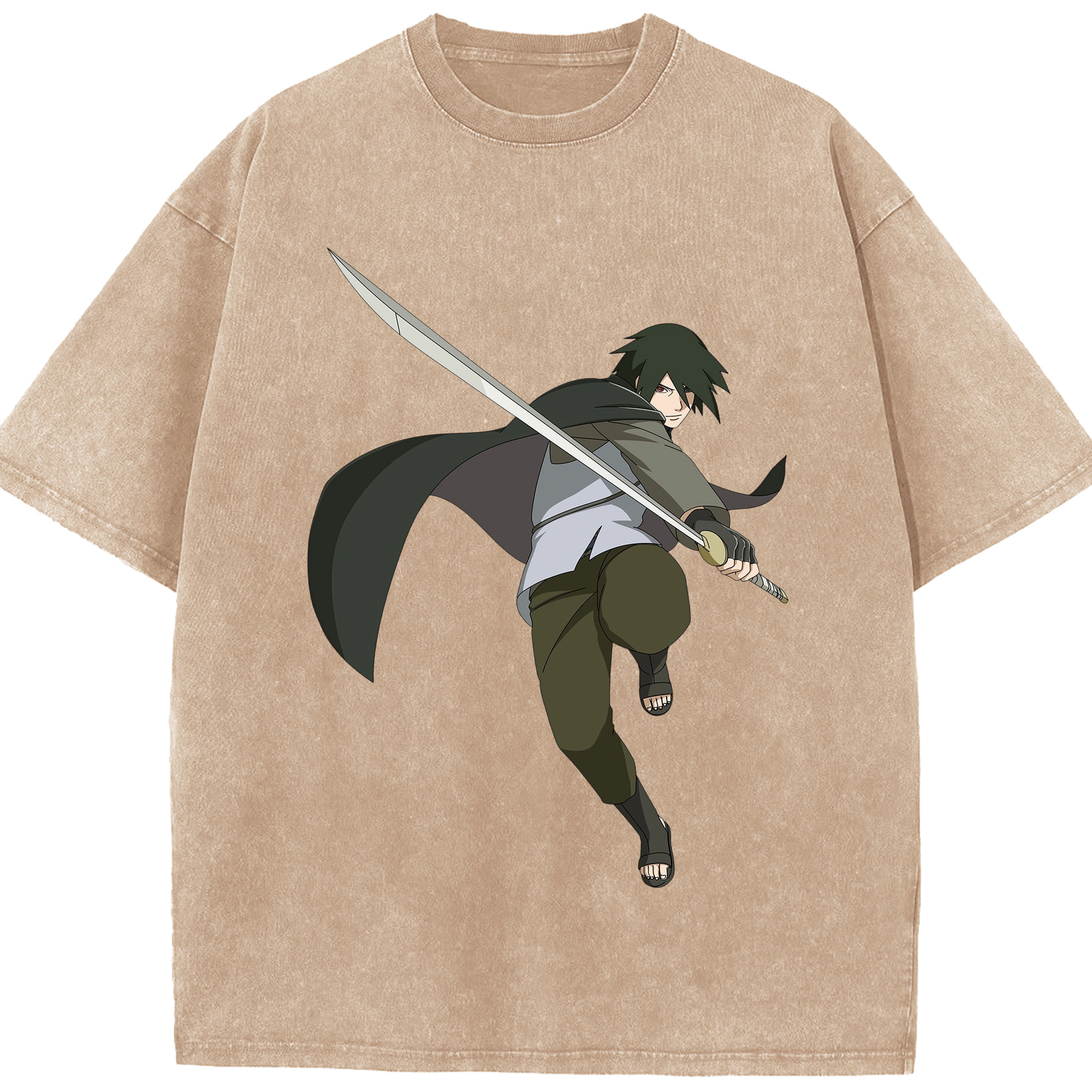 （画像用） NARUTO -ナルト- うちは サスケ Uchiha Sasuke 綿100% ヴィンテージ風 半袖Tシャツ（フロントプリント）