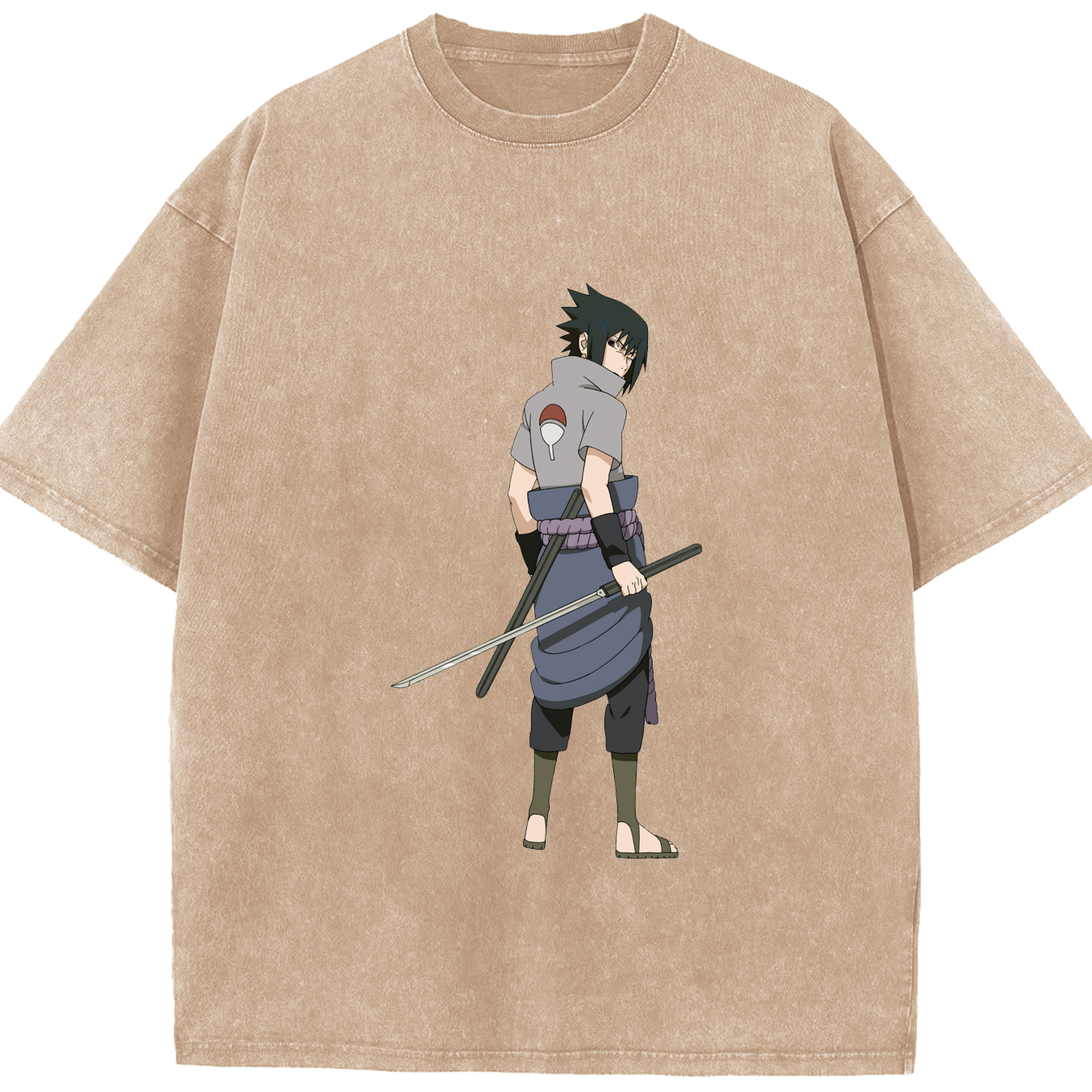 （画像用） NARUTO -ナルト- うちは サスケ Uchiha Sasuke 綿100% ヴィンテージ風 半袖Tシャツ（フロントプリント）