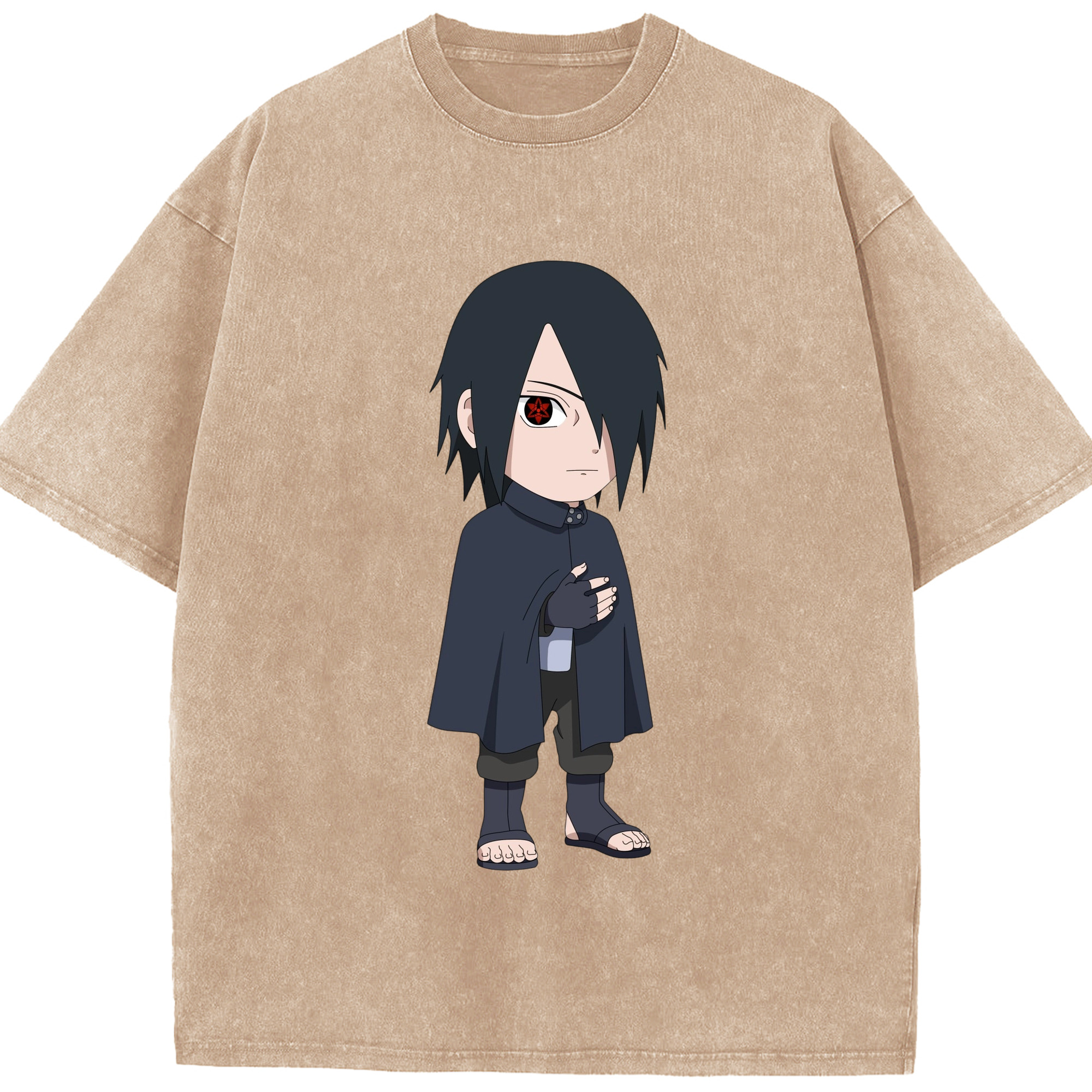 （画像用） NARUTO -ナルト- うちは サスケ Uchiha Sasuke 綿100% ヴィンテージ風 半袖Tシャツ（フロントプリント）
