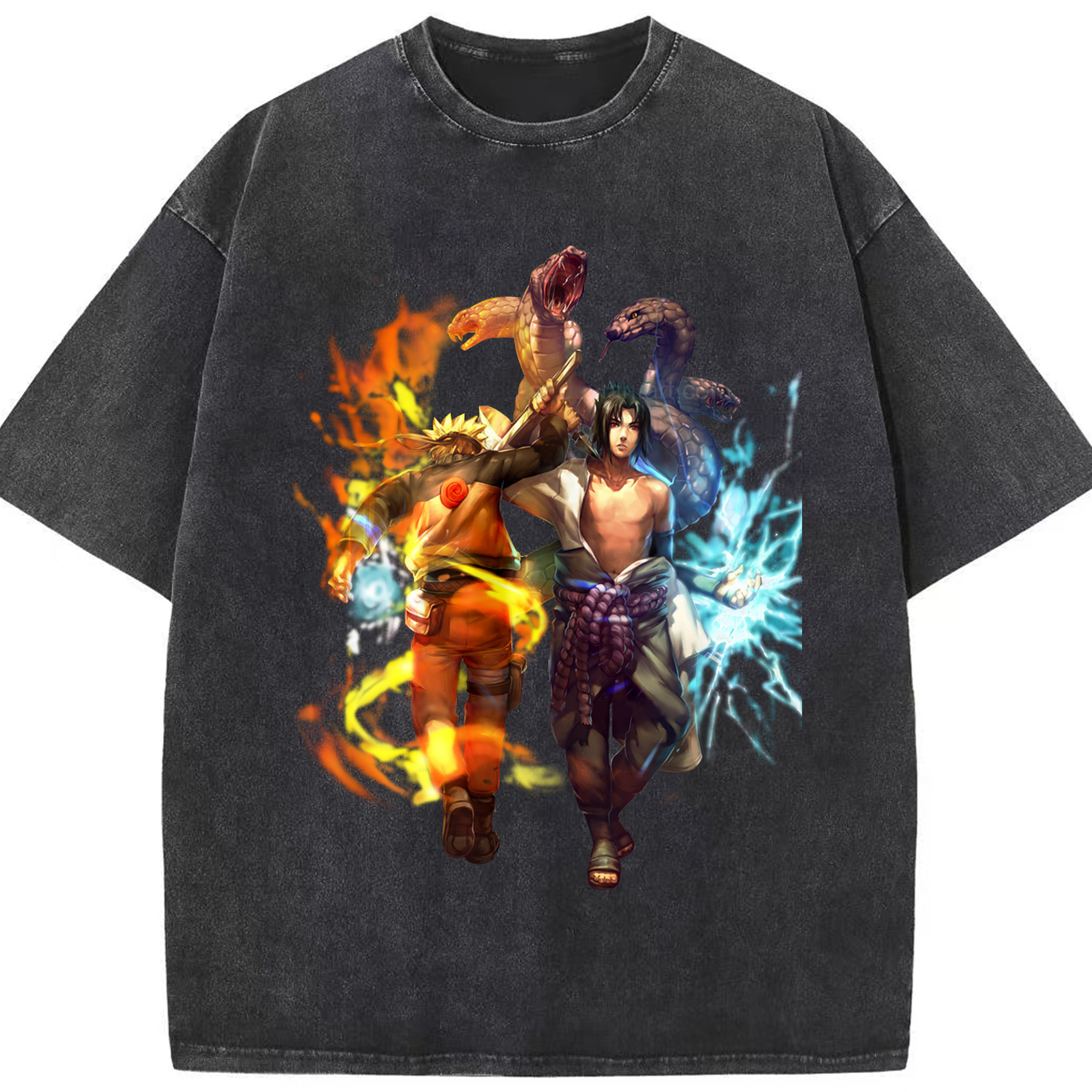 （画像用） NARUTO -ナルト- うちは サスケ Uchiha Sasuke 綿100% ヴィンテージ風 半袖Tシャツ（フロントプリント）