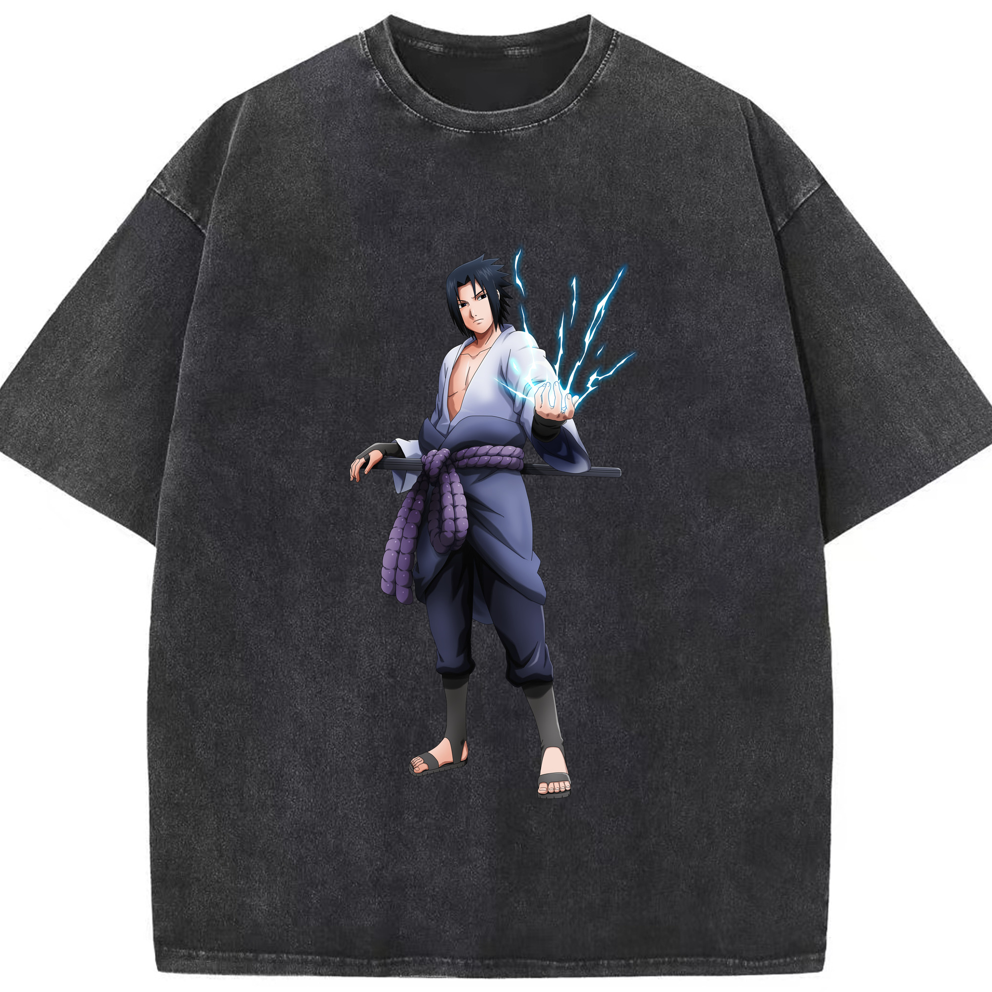 （画像用） NARUTO -ナルト- うちは サスケ Uchiha Sasuke 綿100% ヴィンテージ風 半袖Tシャツ（フロントプリント）