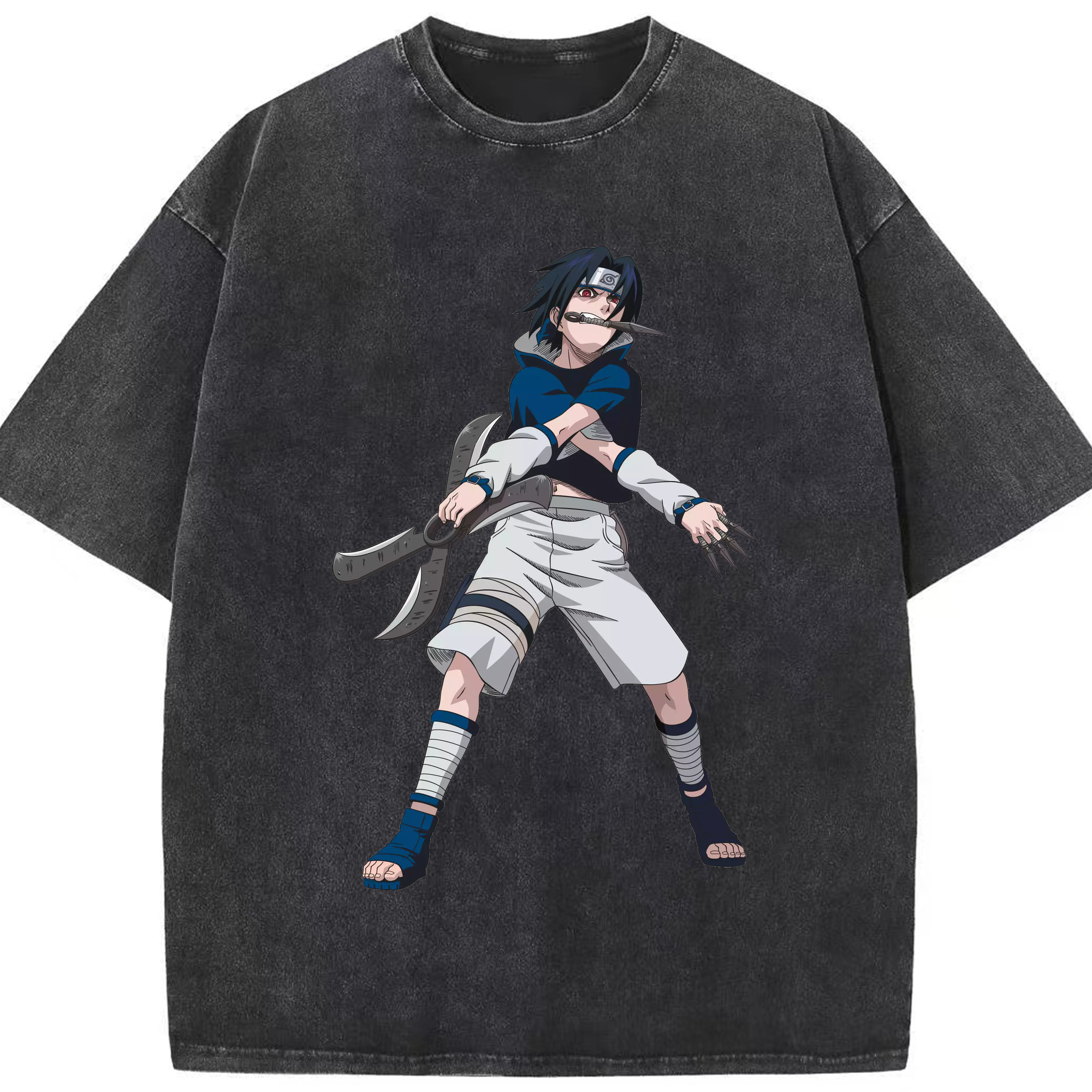 （画像用） NARUTO -ナルト- うちは サスケ Uchiha Sasuke 綿100% ヴィンテージ風 半袖Tシャツ（フロントプリント）