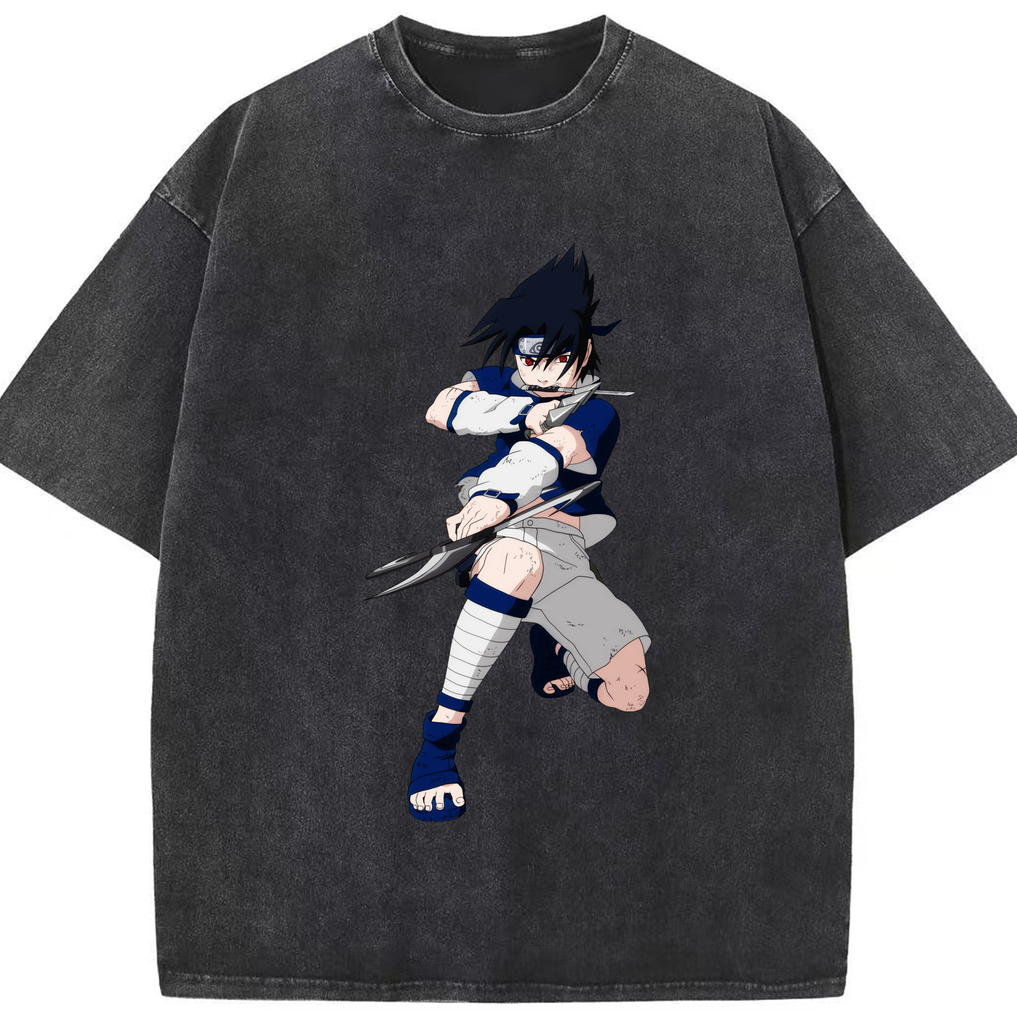 （画像用） NARUTO -ナルト- うちは サスケ Uchiha Sasuke 綿100% ヴィンテージ風 半袖Tシャツ（フロントプリント）