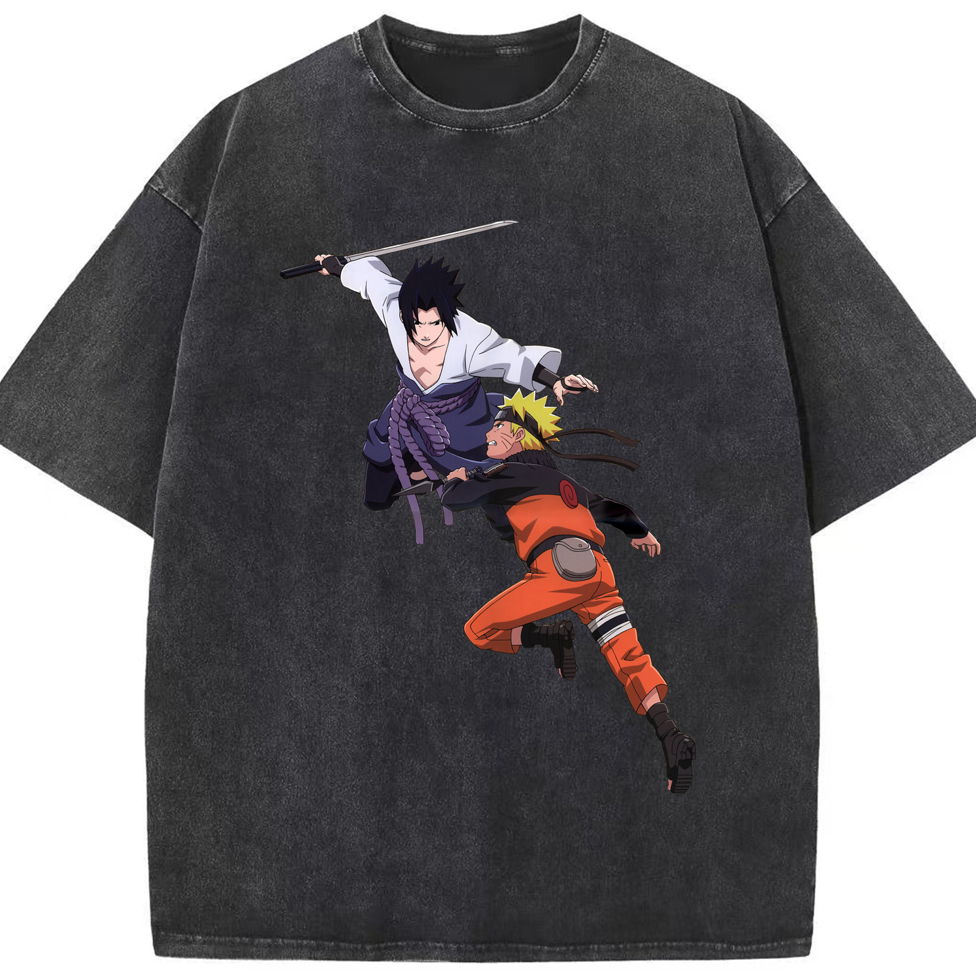 （画像用） NARUTO -ナルト- うちは サスケ Uchiha Sasuke 綿100% ヴィンテージ風 半袖Tシャツ（フロントプリント）