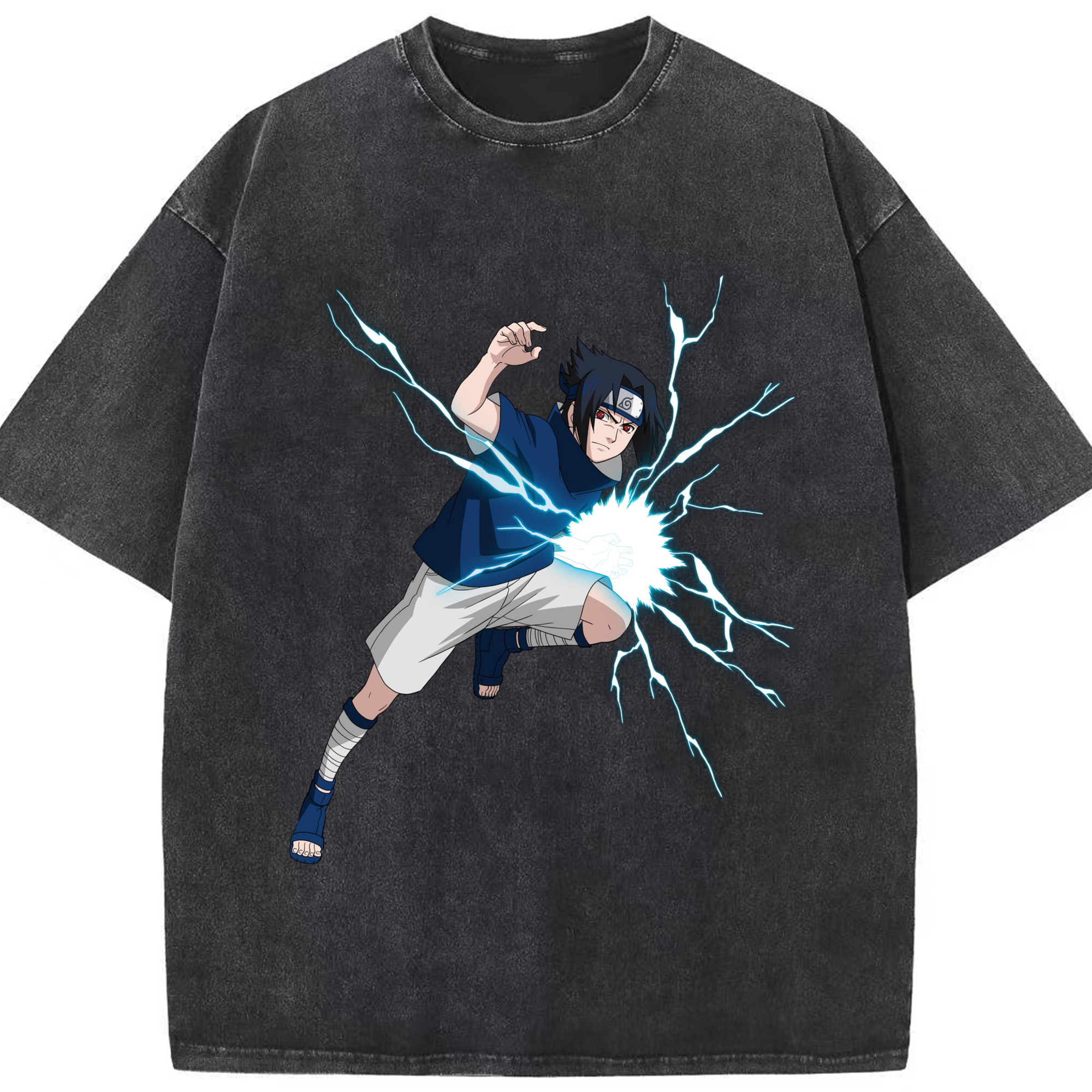 （画像用） NARUTO -ナルト- うちは サスケ Uchiha Sasuke 綿100% ヴィンテージ風 半袖Tシャツ（フロントプリント）