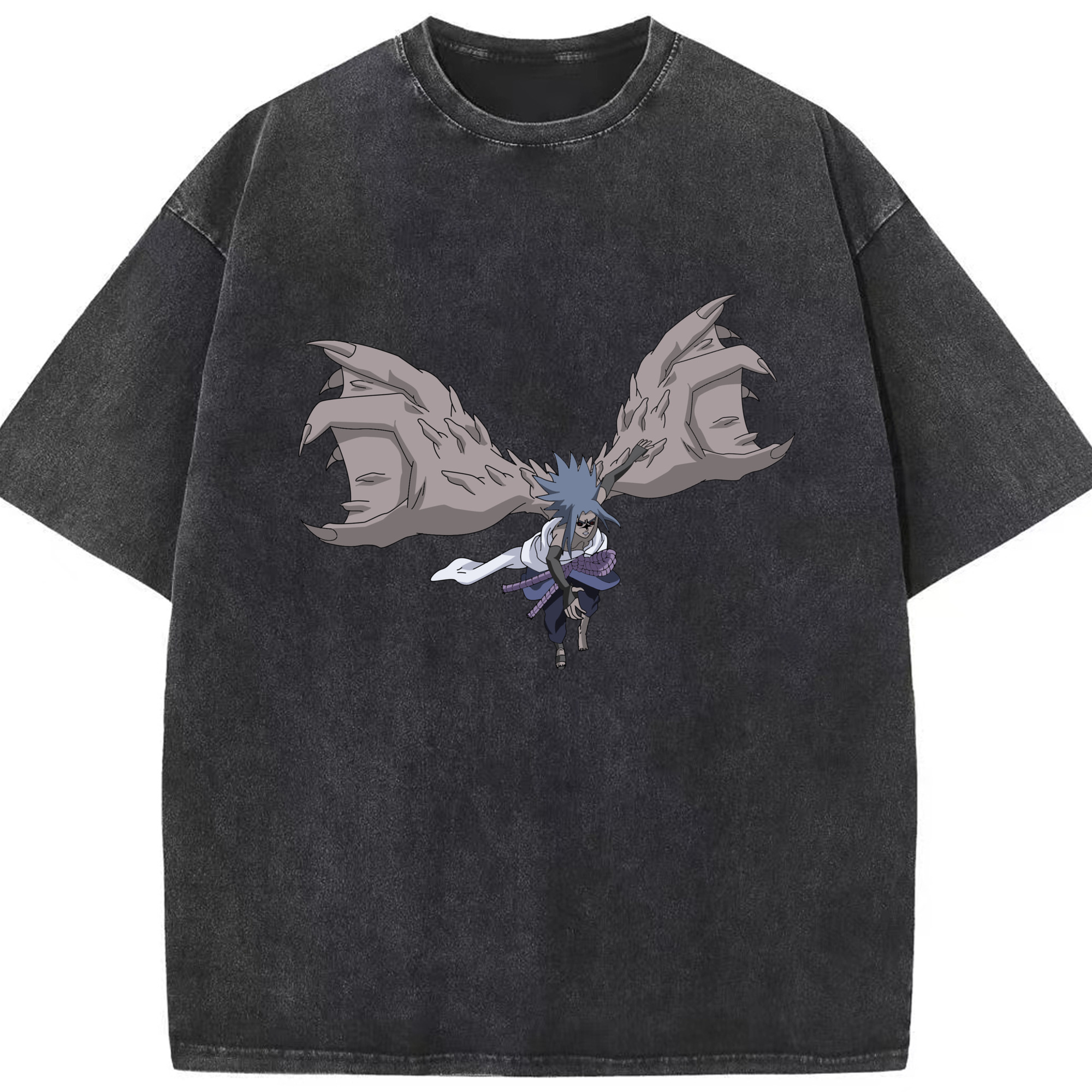 （画像用） NARUTO -ナルト- うちは サスケ Uchiha Sasuke 綿100% ヴィンテージ風 半袖Tシャツ（フロントプリント）