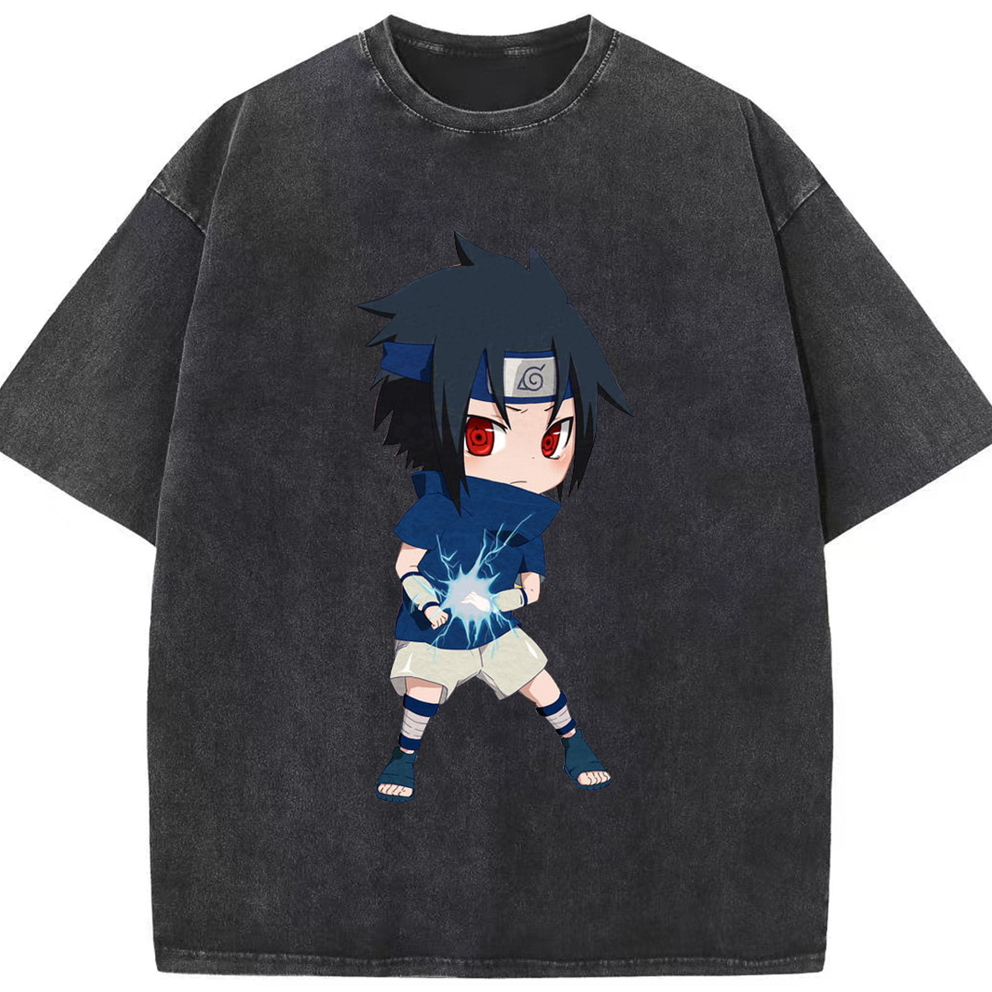 （画像用） NARUTO -ナルト- うちは サスケ Uchiha Sasuke 綿100% ヴィンテージ風 半袖Tシャツ（フロントプリント）