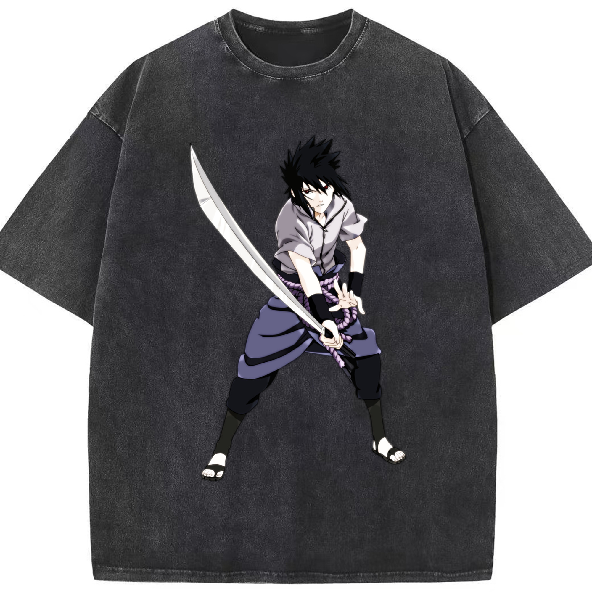 （画像用） NARUTO -ナルト- うちは サスケ Uchiha Sasuke 綿100% ヴィンテージ風 半袖Tシャツ（フロントプリント）