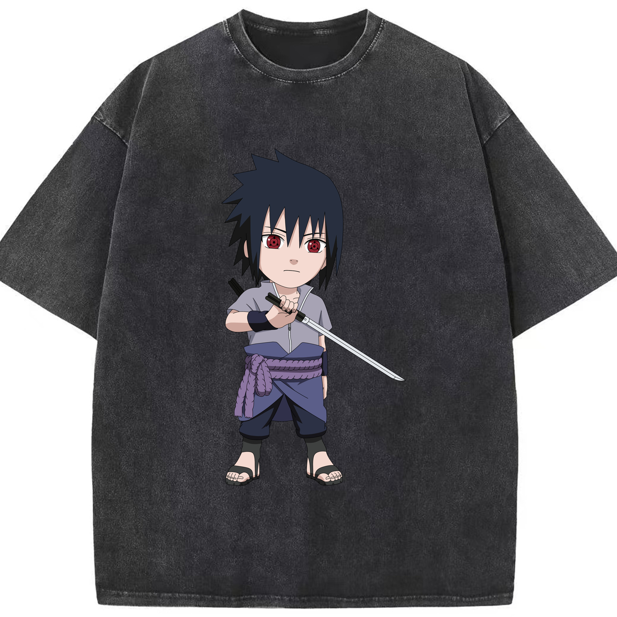 （画像用） NARUTO -ナルト- うちは サスケ Uchiha Sasuke 綿100% ヴィンテージ風 半袖Tシャツ（フロントプリント）