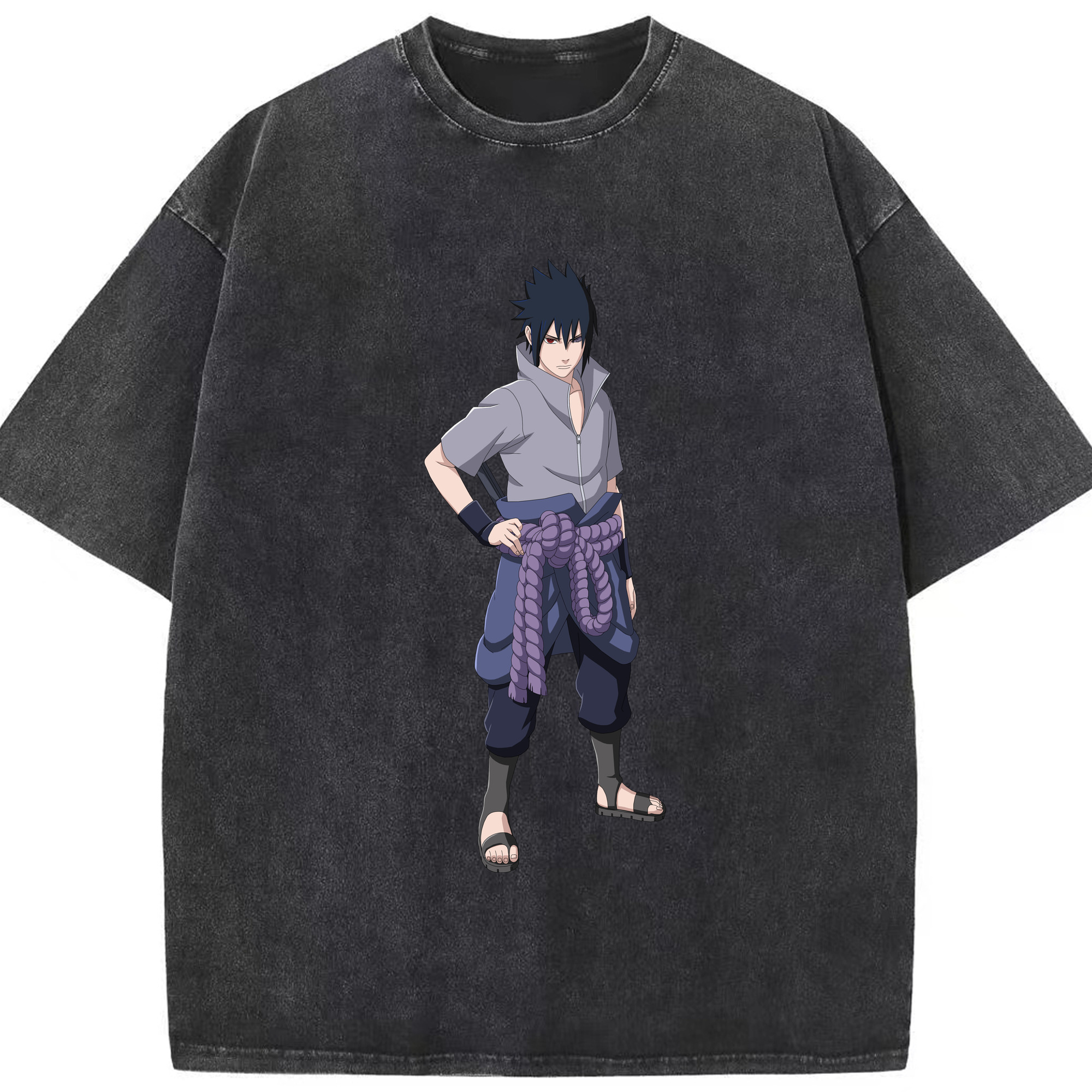 （画像用） NARUTO -ナルト- うちは サスケ Uchiha Sasuke 綿100% ヴィンテージ風 半袖Tシャツ（フロントプリント）
