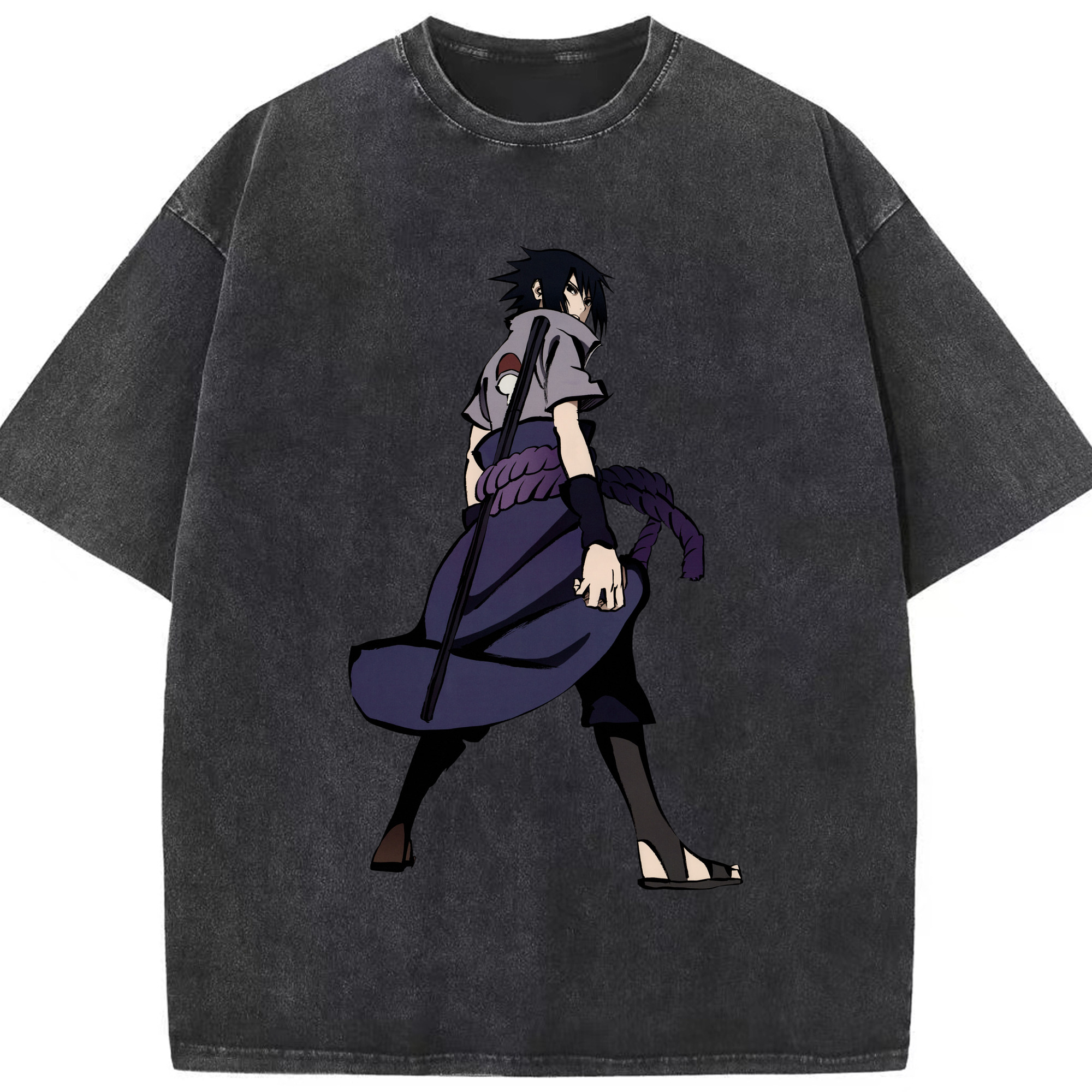（画像用） NARUTO -ナルト- うちは サスケ Uchiha Sasuke 綿100% ヴィンテージ風 半袖Tシャツ（フロントプリント）