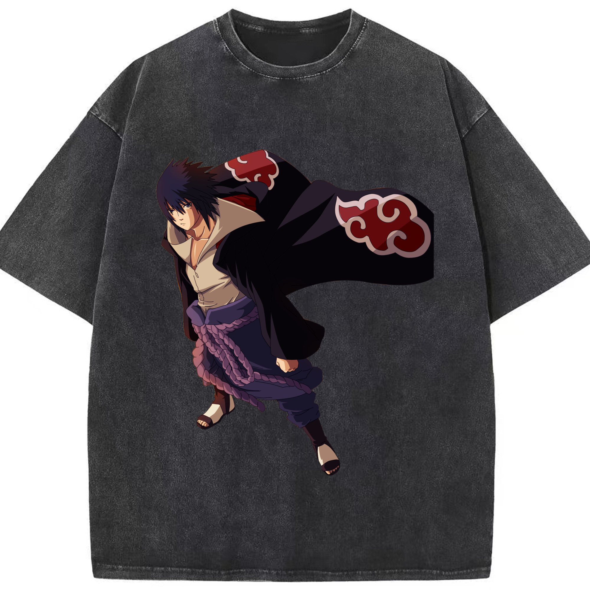 （画像用） NARUTO -ナルト- うちは サスケ Uchiha Sasuke 綿100% ヴィンテージ風 半袖Tシャツ（フロントプリント）