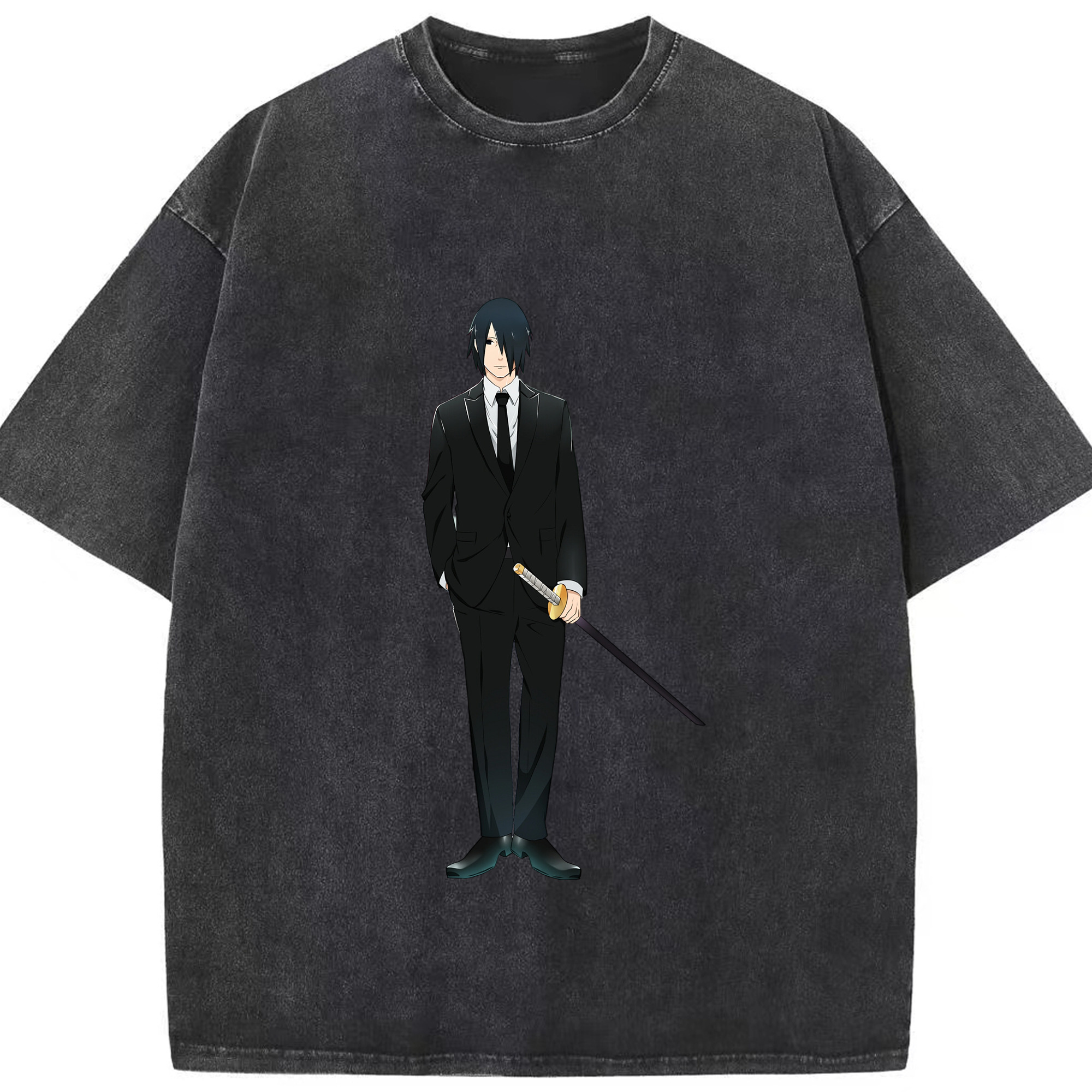 （画像用） NARUTO -ナルト- うちは サスケ Uchiha Sasuke 綿100% ヴィンテージ風 半袖Tシャツ（フロントプリント）