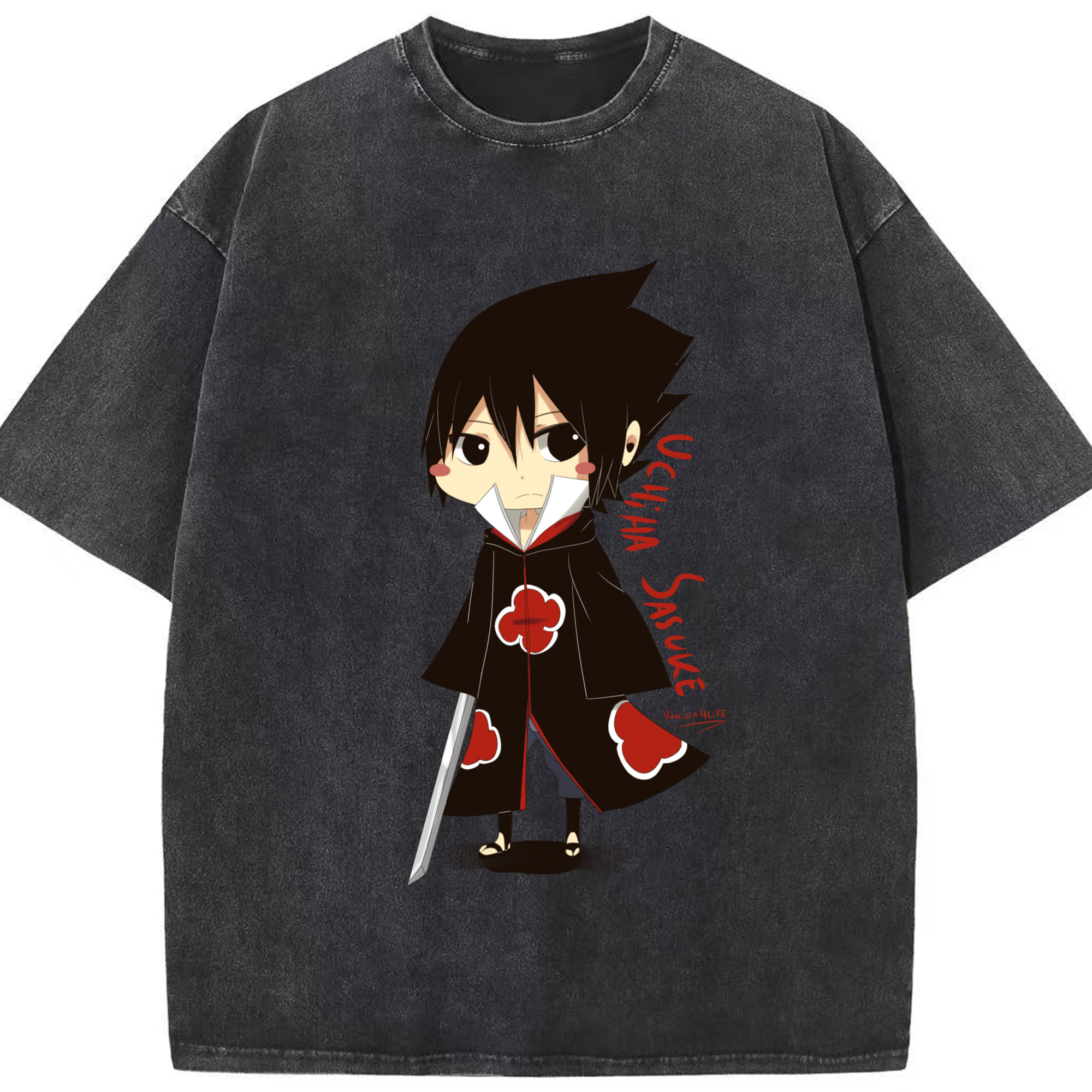 （画像用） NARUTO -ナルト- うちは サスケ Uchiha Sasuke 綿100% ヴィンテージ風 半袖Tシャツ（フロントプリント）
