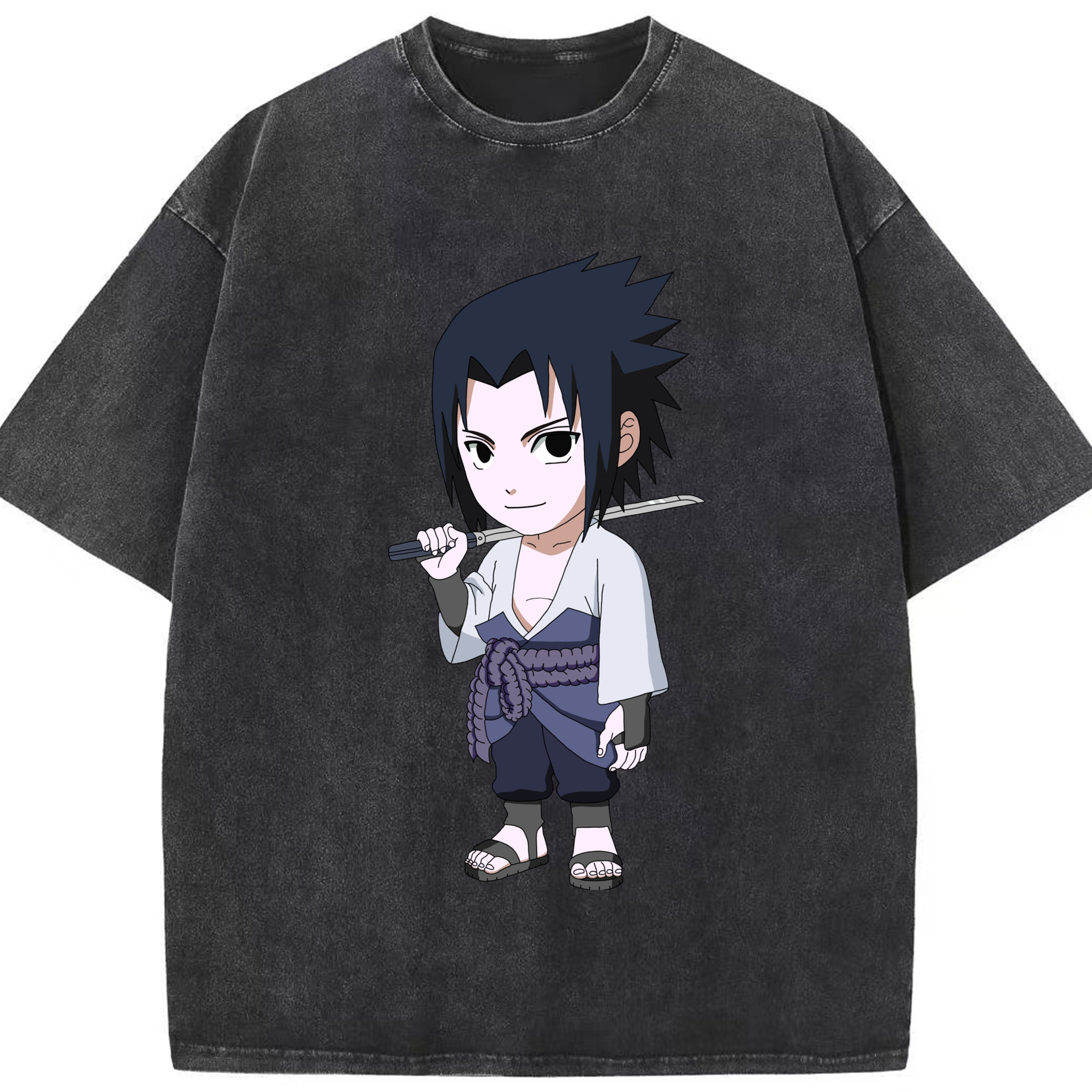 （画像用） NARUTO -ナルト- うちは サスケ Uchiha Sasuke 綿100% ヴィンテージ風 半袖Tシャツ（フロントプリント）