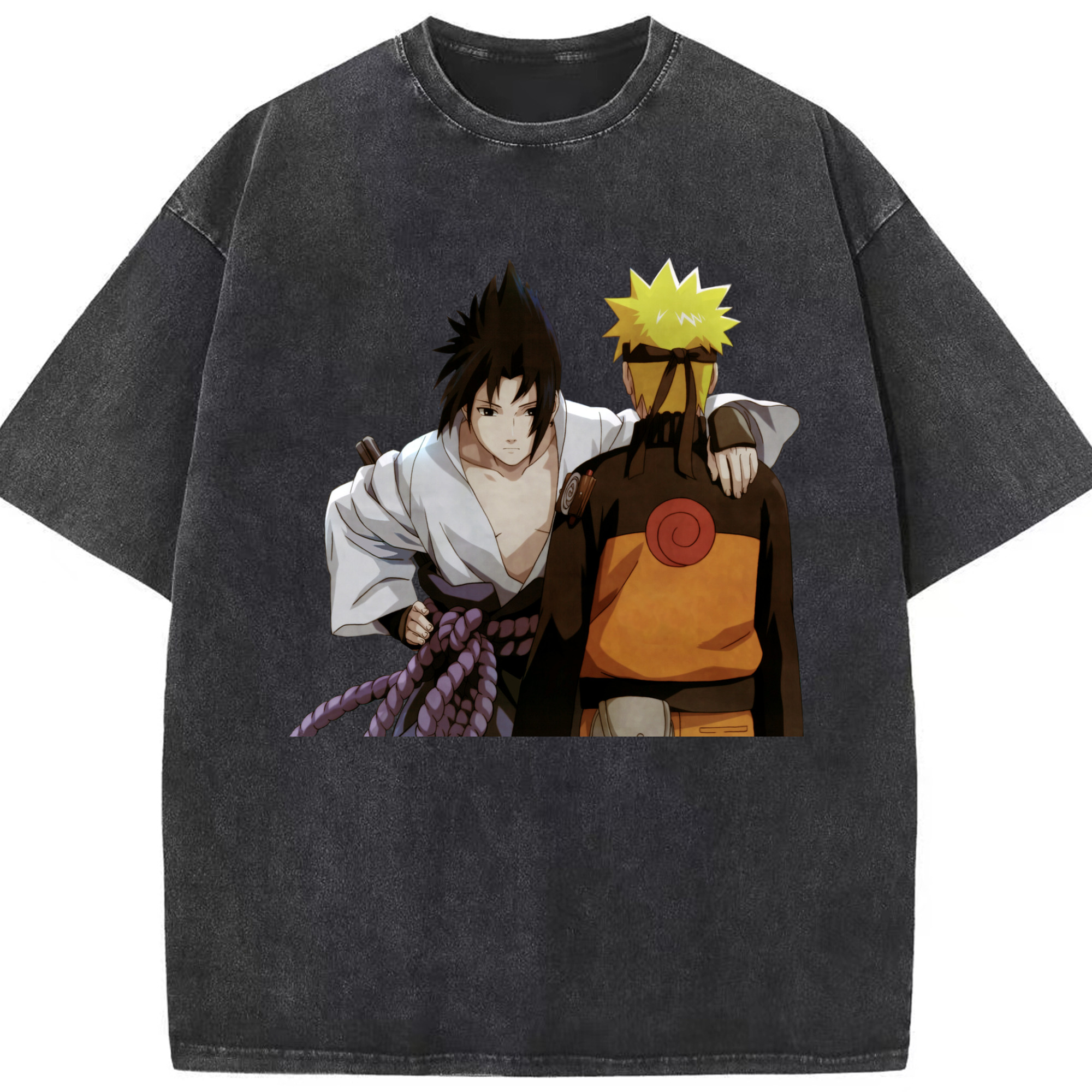 （画像用） NARUTO -ナルト- うちは サスケ Uchiha Sasuke 綿100% ヴィンテージ風 半袖Tシャツ（フロントプリント）