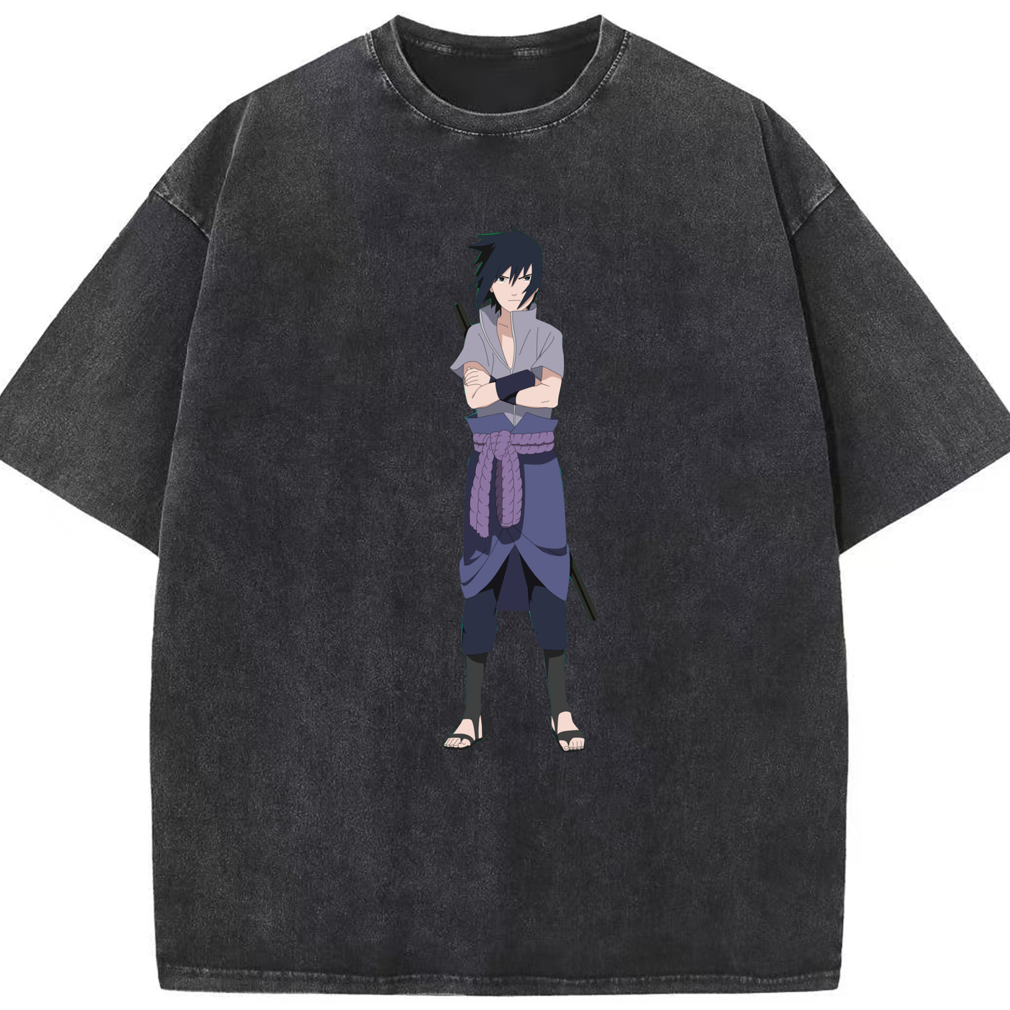 （画像用） NARUTO -ナルト- うちは サスケ Uchiha Sasuke 綿100% ヴィンテージ風 半袖Tシャツ（フロントプリント）