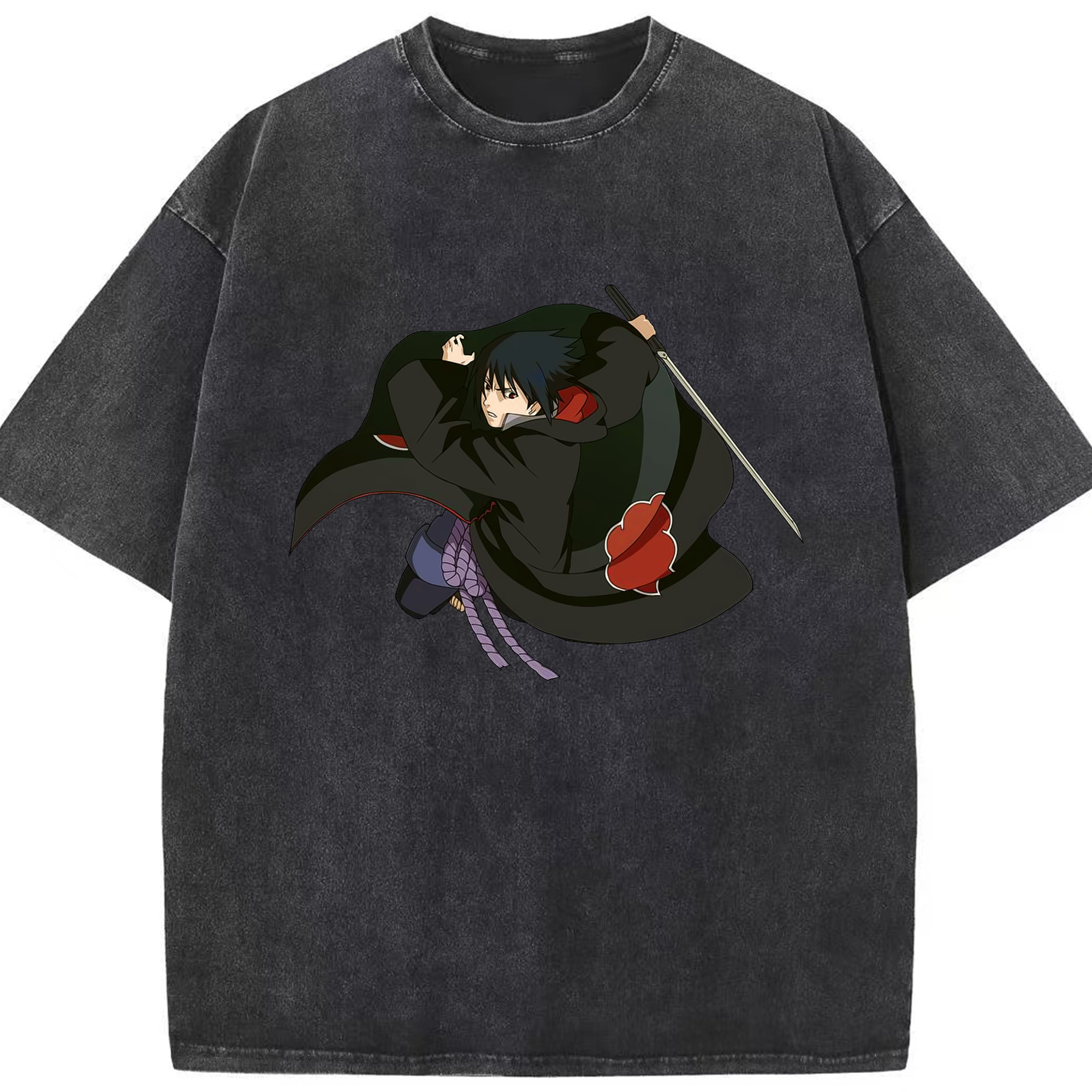 （画像用） NARUTO -ナルト- うちは サスケ Uchiha Sasuke 綿100% ヴィンテージ風 半袖Tシャツ（フロントプリント）