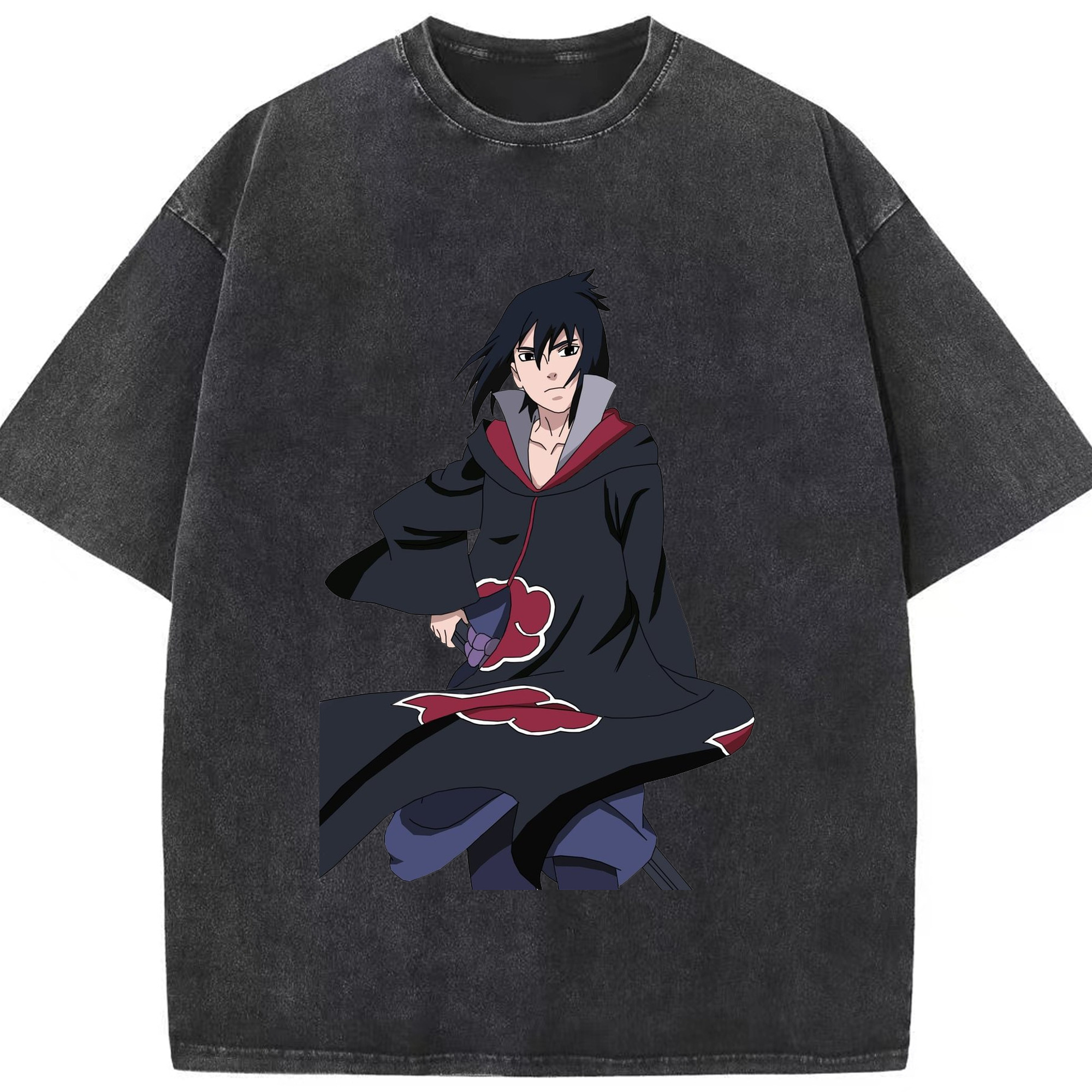 （画像用） NARUTO -ナルト- うちは サスケ Uchiha Sasuke 綿100% ヴィンテージ風 半袖Tシャツ（フロントプリント）