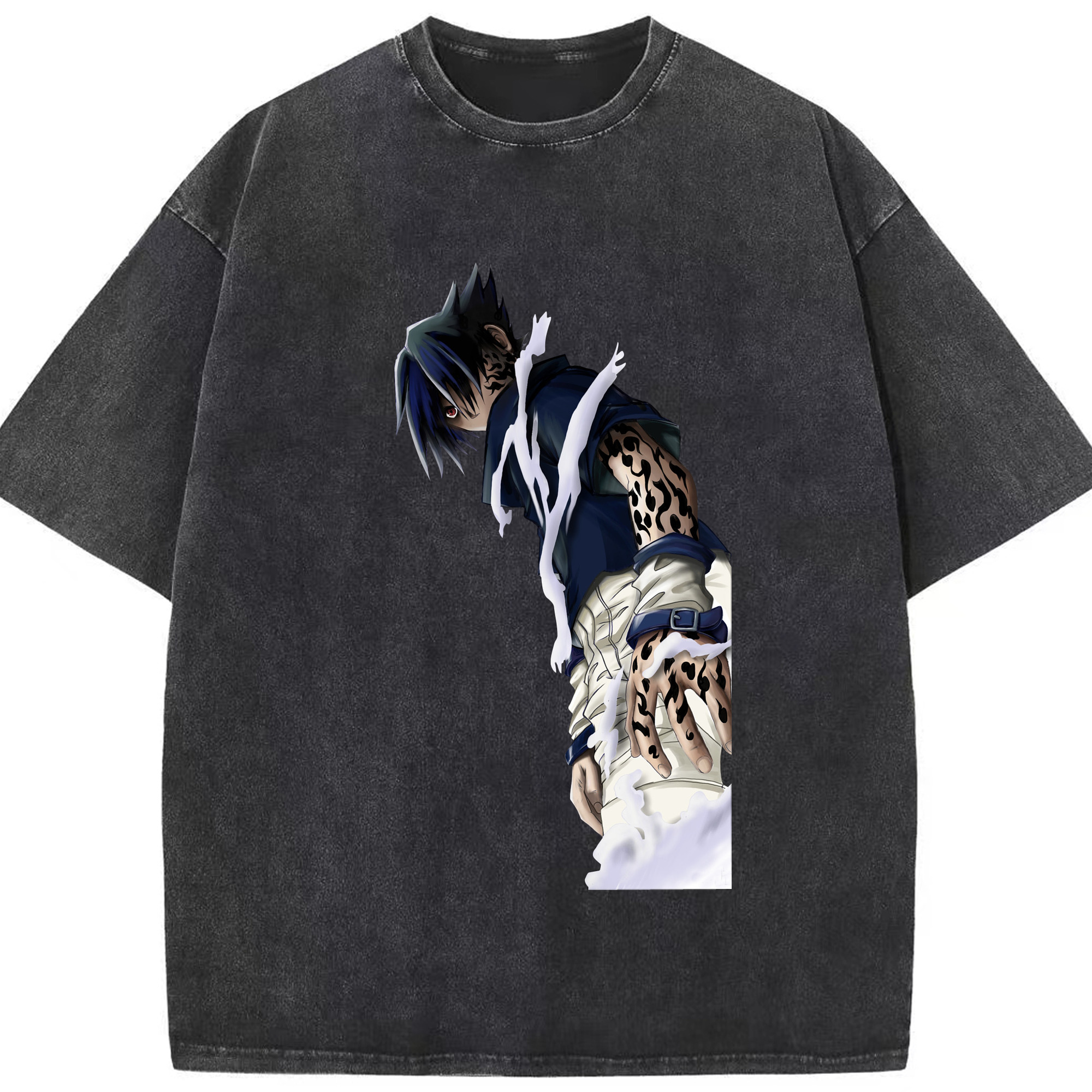 （画像用） NARUTO -ナルト- うちは サスケ Uchiha Sasuke 綿100% ヴィンテージ風 半袖Tシャツ（フロントプリント）