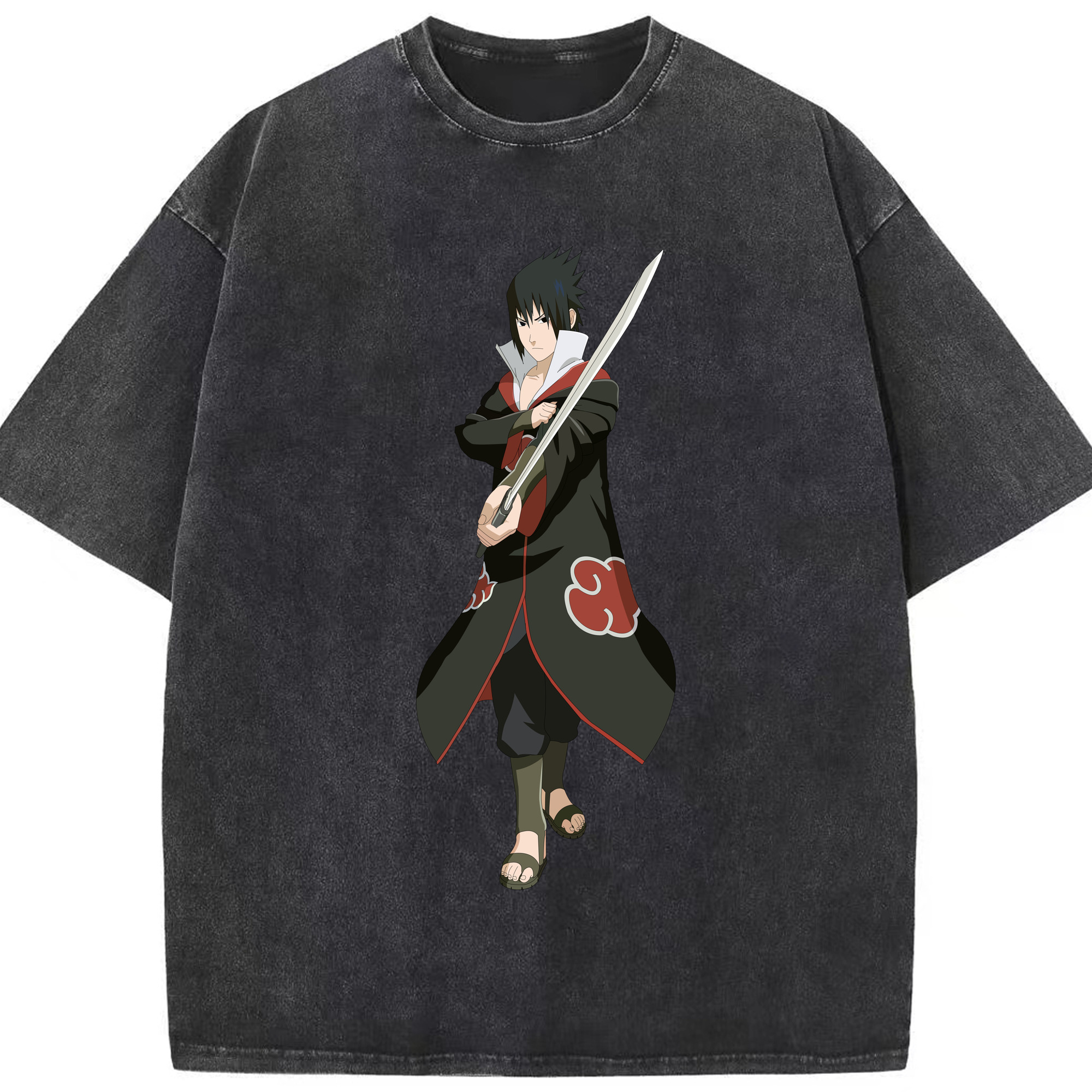 （画像用） NARUTO -ナルト- うちは サスケ Uchiha Sasuke 綿100% ヴィンテージ風 半袖Tシャツ（フロントプリント）
