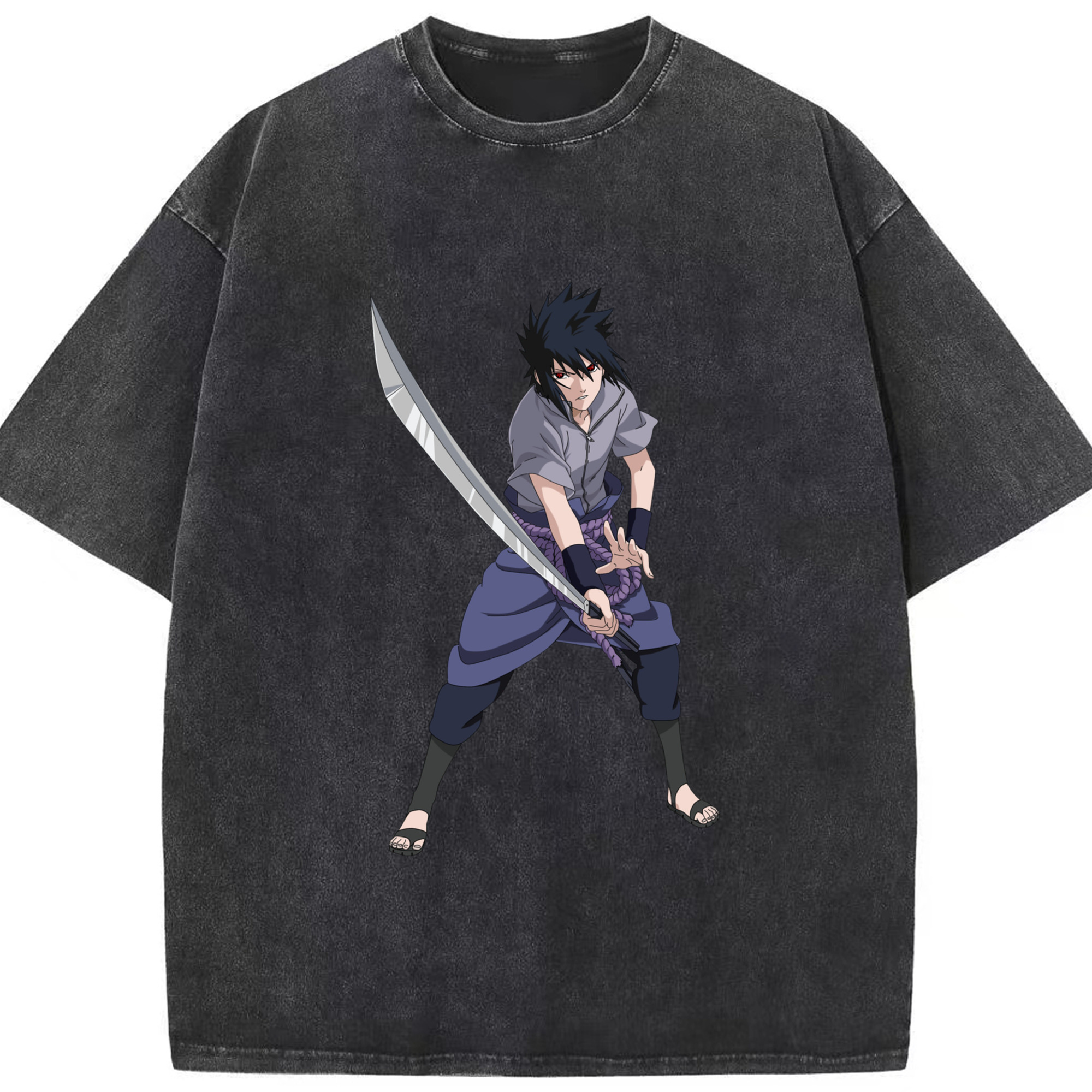 （画像用） NARUTO -ナルト- うちは サスケ Uchiha Sasuke 綿100% ヴィンテージ風 半袖Tシャツ（フロントプリント）