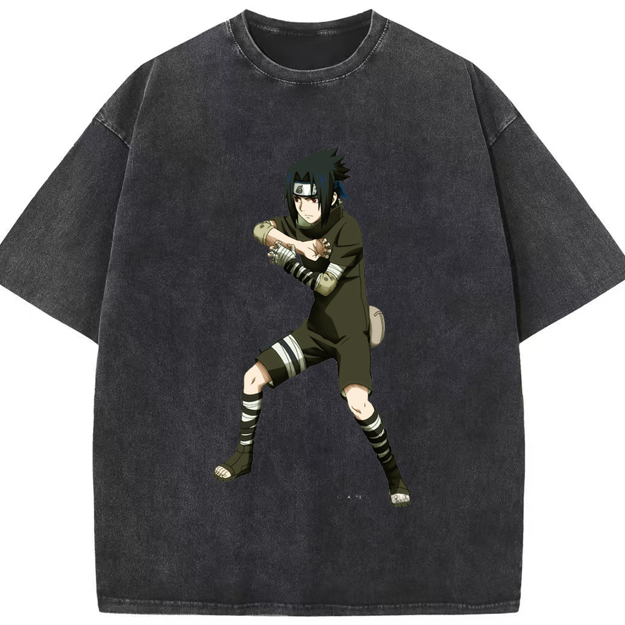 （画像用） NARUTO -ナルト- うちは サスケ Uchiha Sasuke 綿100% ヴィンテージ風 半袖Tシャツ（フロントプリント）