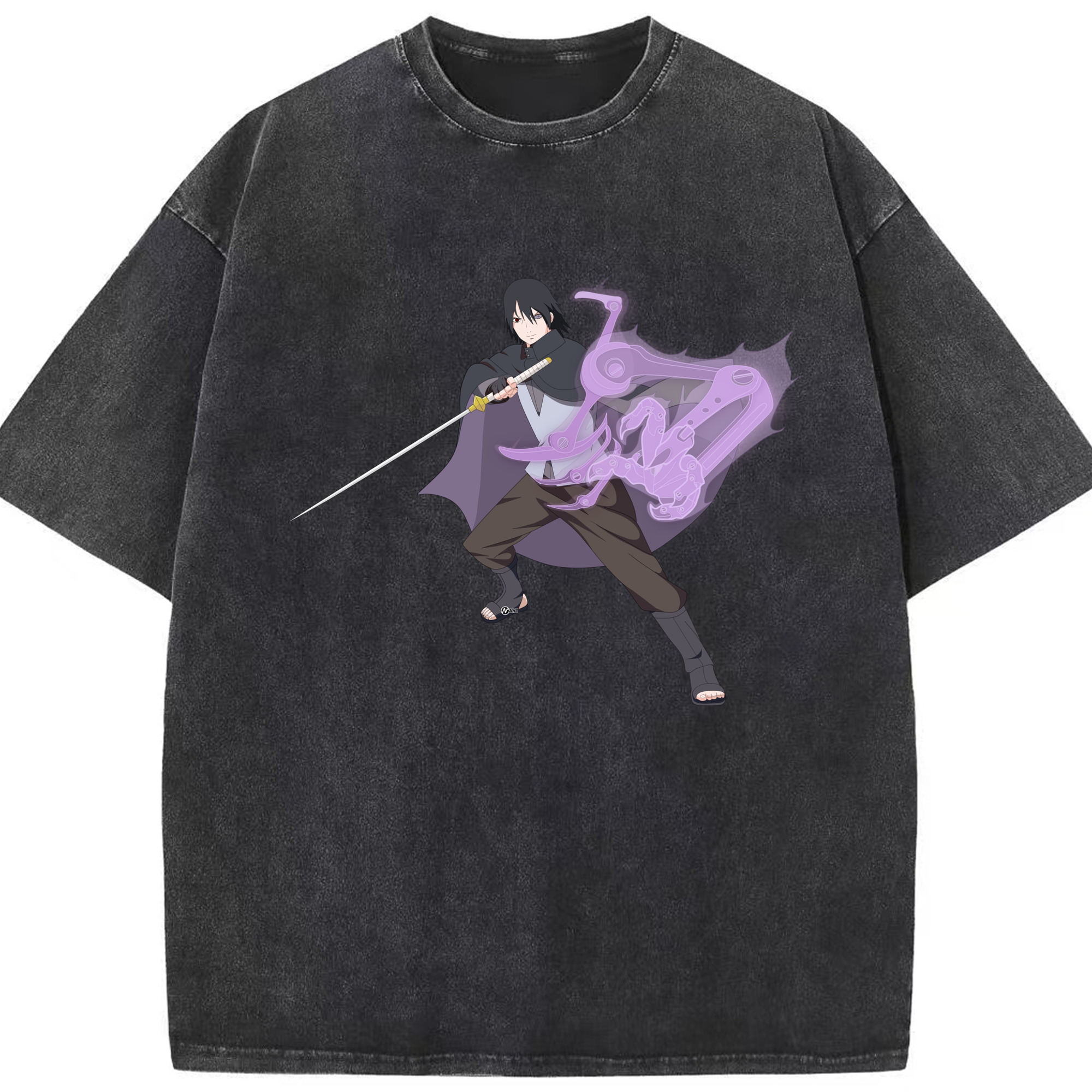 （画像用） NARUTO -ナルト- うちは サスケ Uchiha Sasuke 綿100% ヴィンテージ風 半袖Tシャツ（フロントプリント）