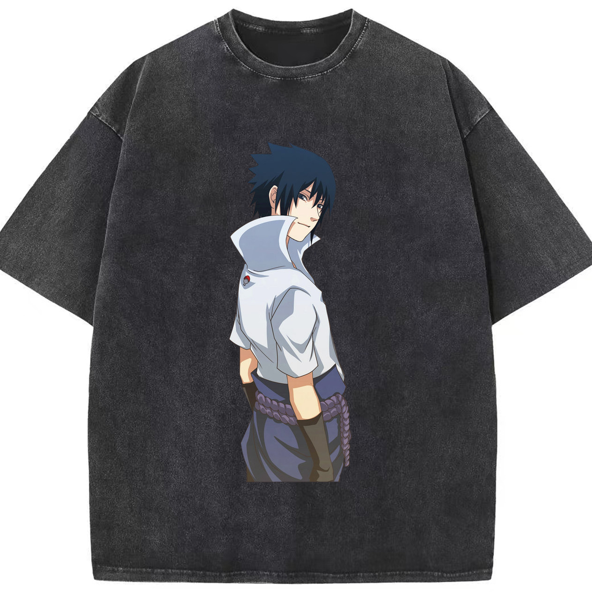 （画像用） NARUTO -ナルト- うちは サスケ Uchiha Sasuke 綿100% ヴィンテージ風 半袖Tシャツ（フロントプリント）
