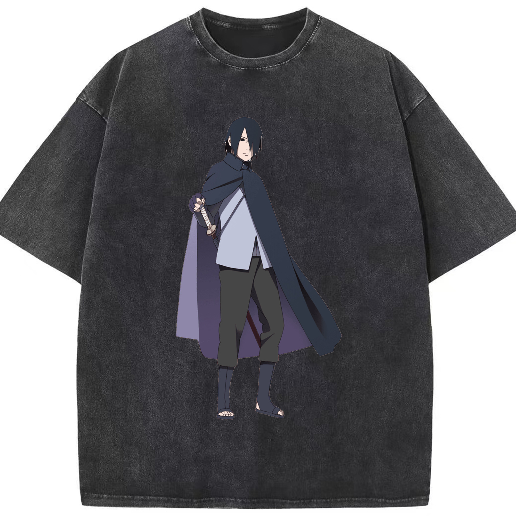 （画像用） NARUTO -ナルト- うちは サスケ Uchiha Sasuke 綿100% ヴィンテージ風 半袖Tシャツ（フロントプリント）