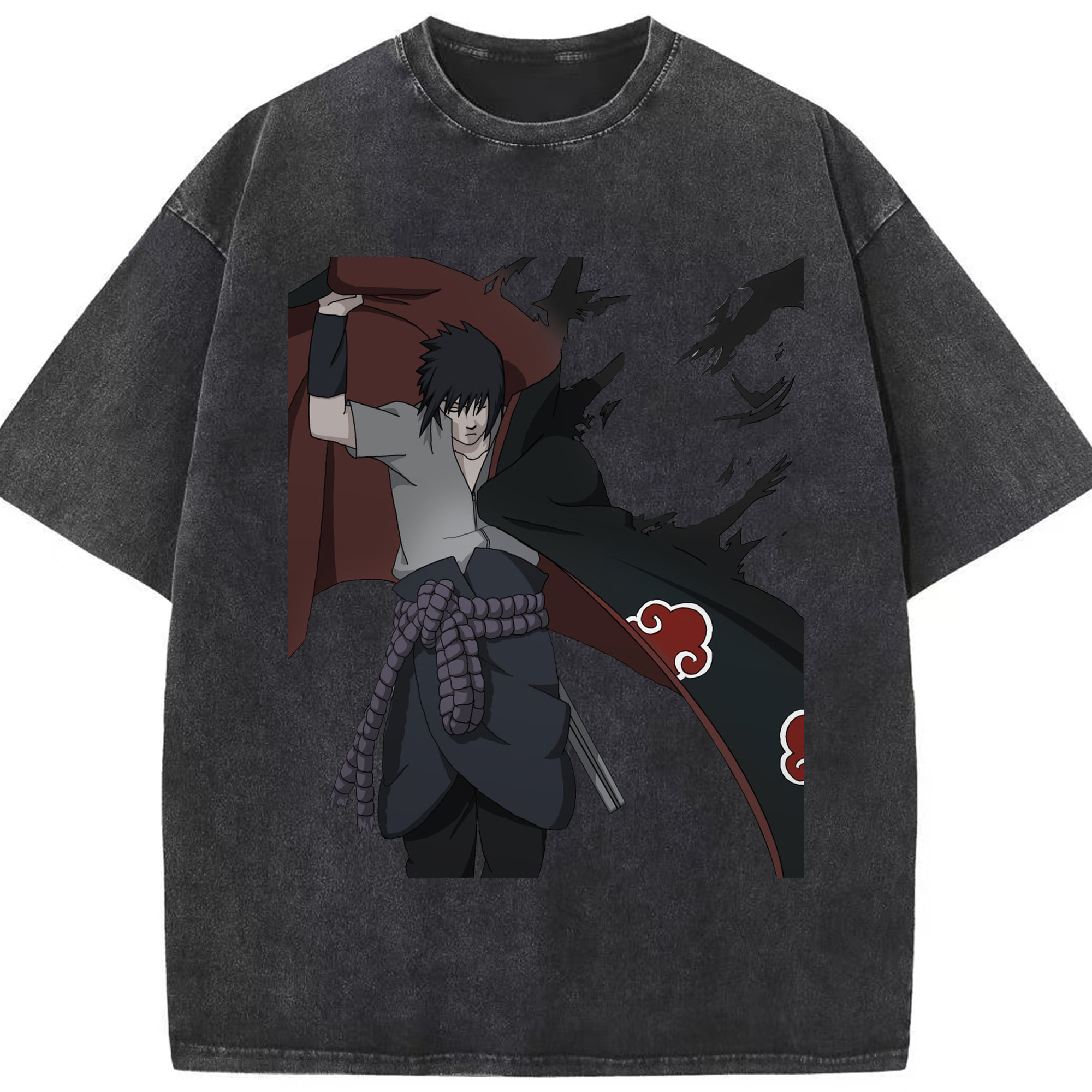 （画像用） NARUTO -ナルト- うちは サスケ Uchiha Sasuke 綿100% ヴィンテージ風 半袖Tシャツ（フロントプリント）