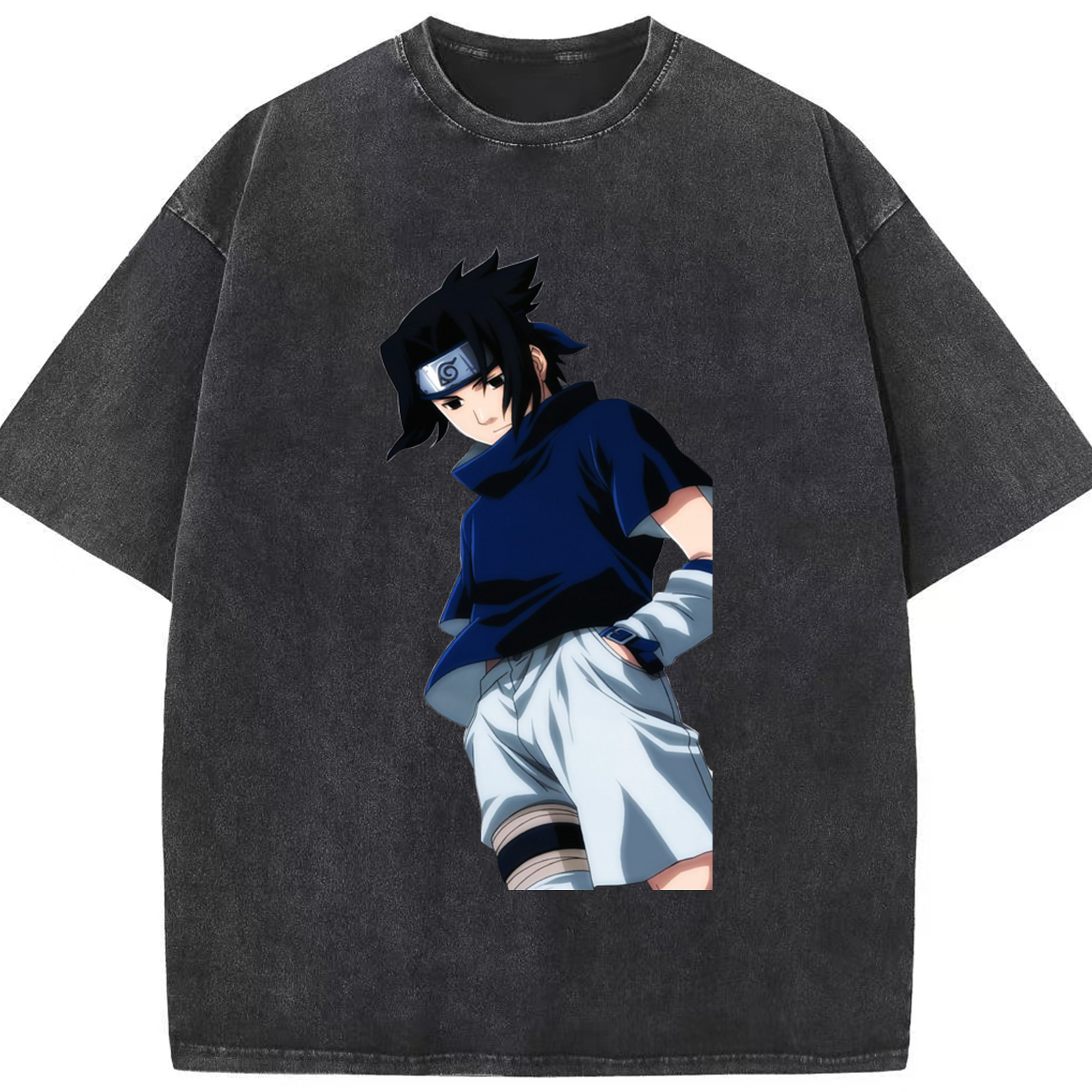（画像用） NARUTO -ナルト- うちは サスケ Uchiha Sasuke 綿100% ヴィンテージ風 半袖Tシャツ（フロントプリント）