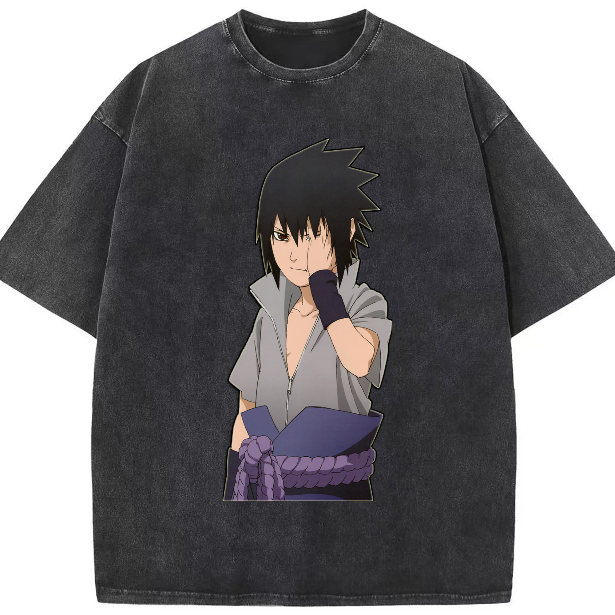 （画像用） NARUTO -ナルト- うちは サスケ Uchiha Sasuke 綿100% ヴィンテージ風 半袖Tシャツ（フロントプリント）