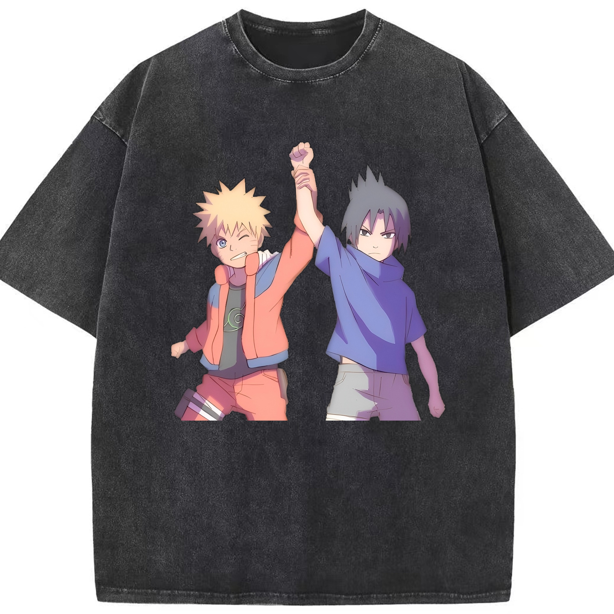 （画像用） NARUTO -ナルト- うちは サスケ Uchiha Sasuke 綿100% ヴィンテージ風 半袖Tシャツ（フロントプリント）