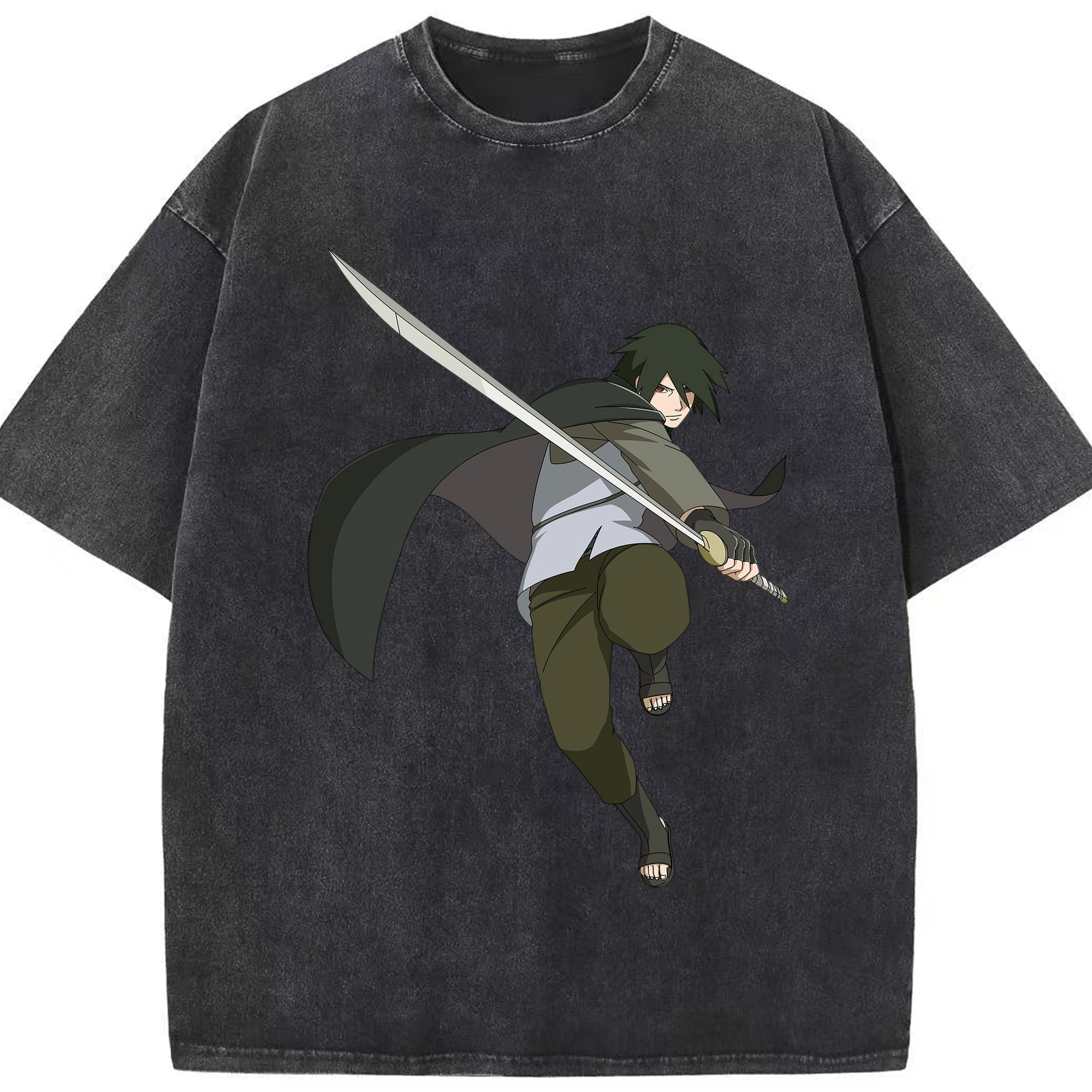 （画像用） NARUTO -ナルト- うちは サスケ Uchiha Sasuke 綿100% ヴィンテージ風 半袖Tシャツ（フロントプリント）