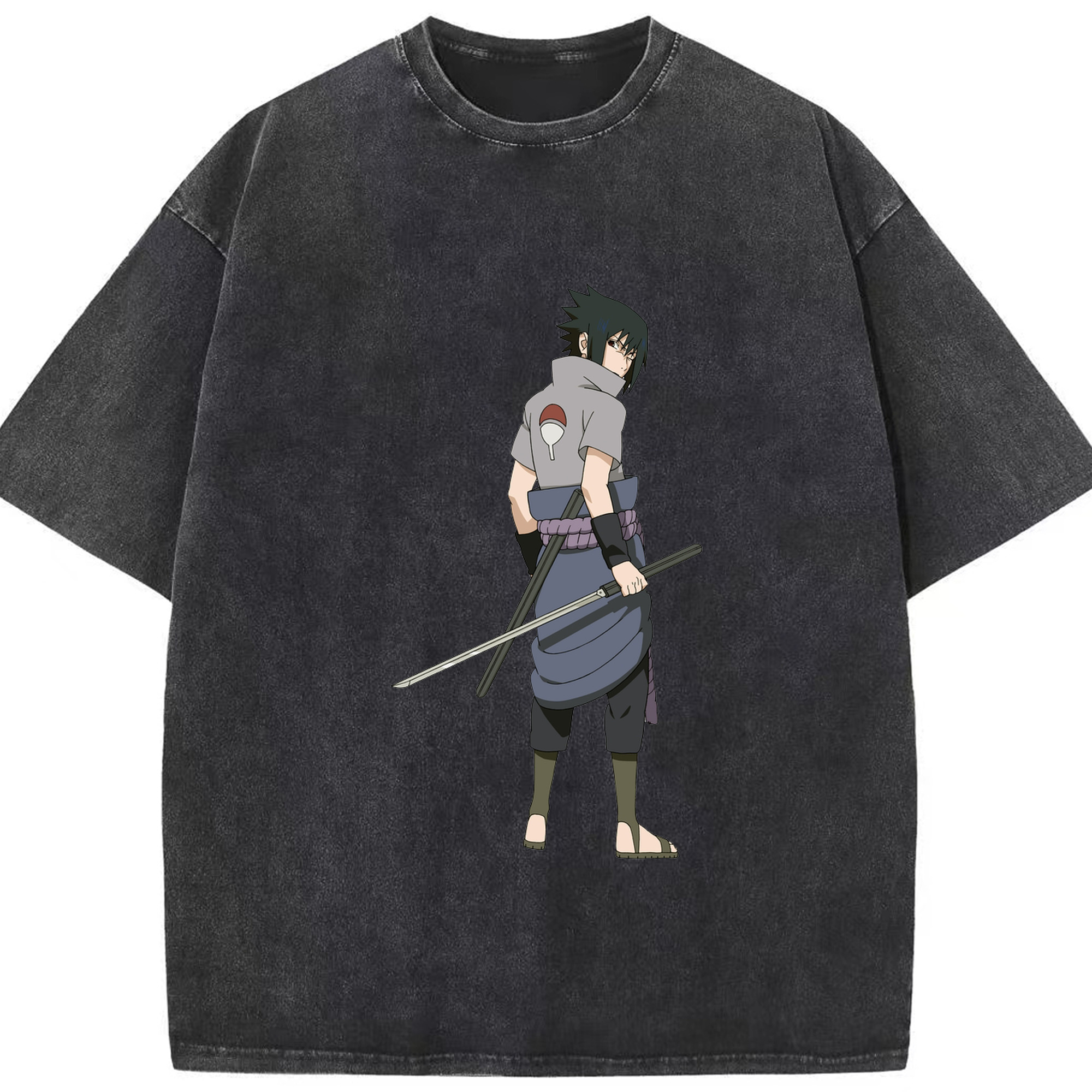 （画像用） NARUTO -ナルト- うちは サスケ Uchiha Sasuke 綿100% ヴィンテージ風 半袖Tシャツ（フロントプリント）