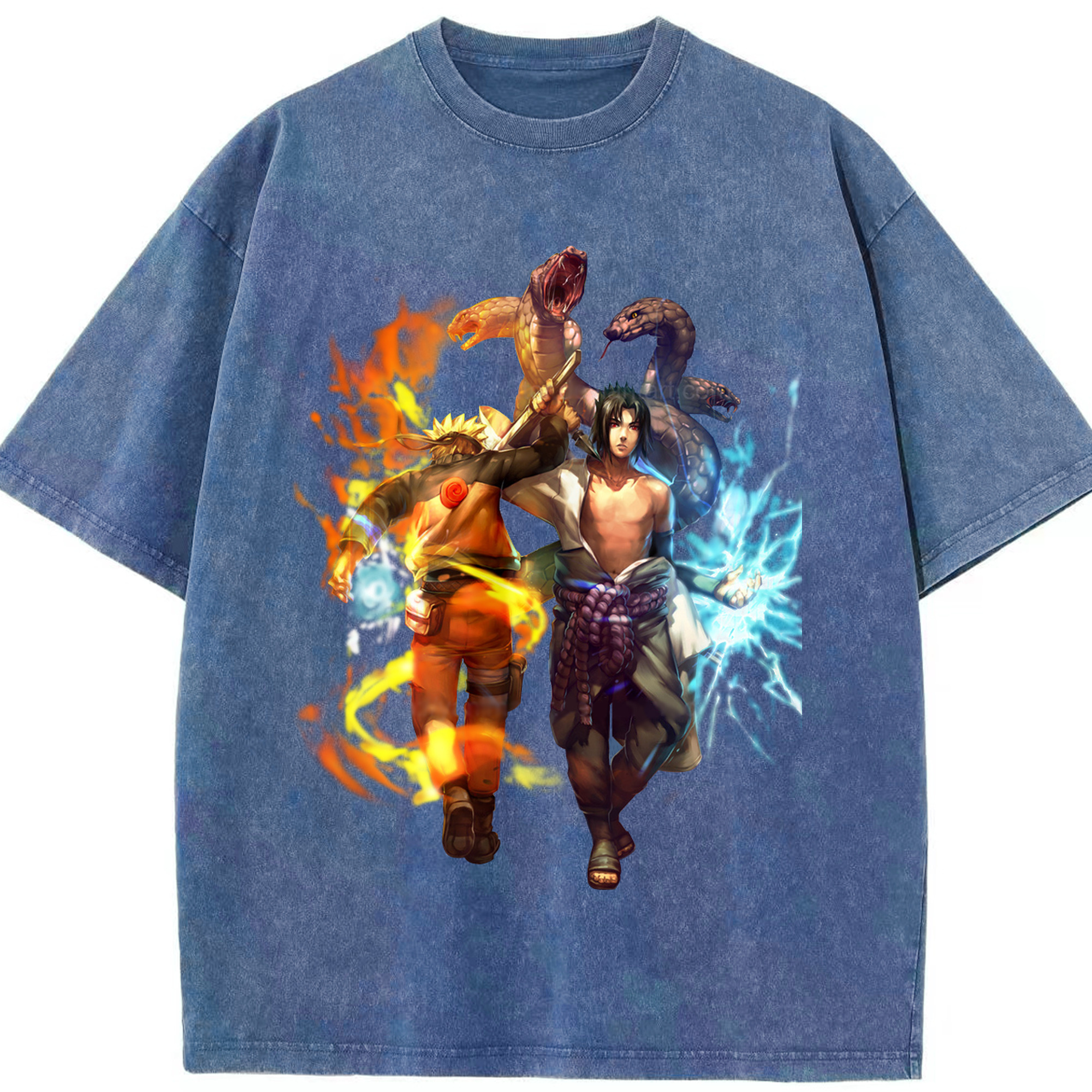 （画像用） NARUTO -ナルト- うちは サスケ Uchiha Sasuke 綿100% ヴィンテージ風 半袖Tシャツ（フロントプリント）