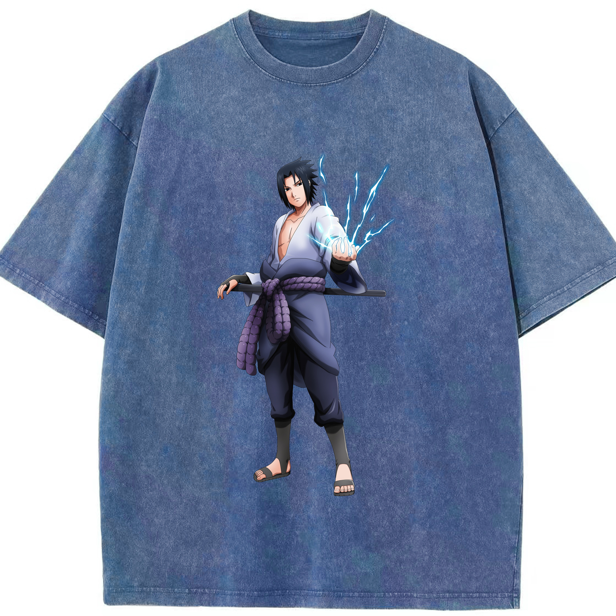 （画像用） NARUTO -ナルト- うちは サスケ Uchiha Sasuke 綿100% ヴィンテージ風 半袖Tシャツ（フロントプリント）