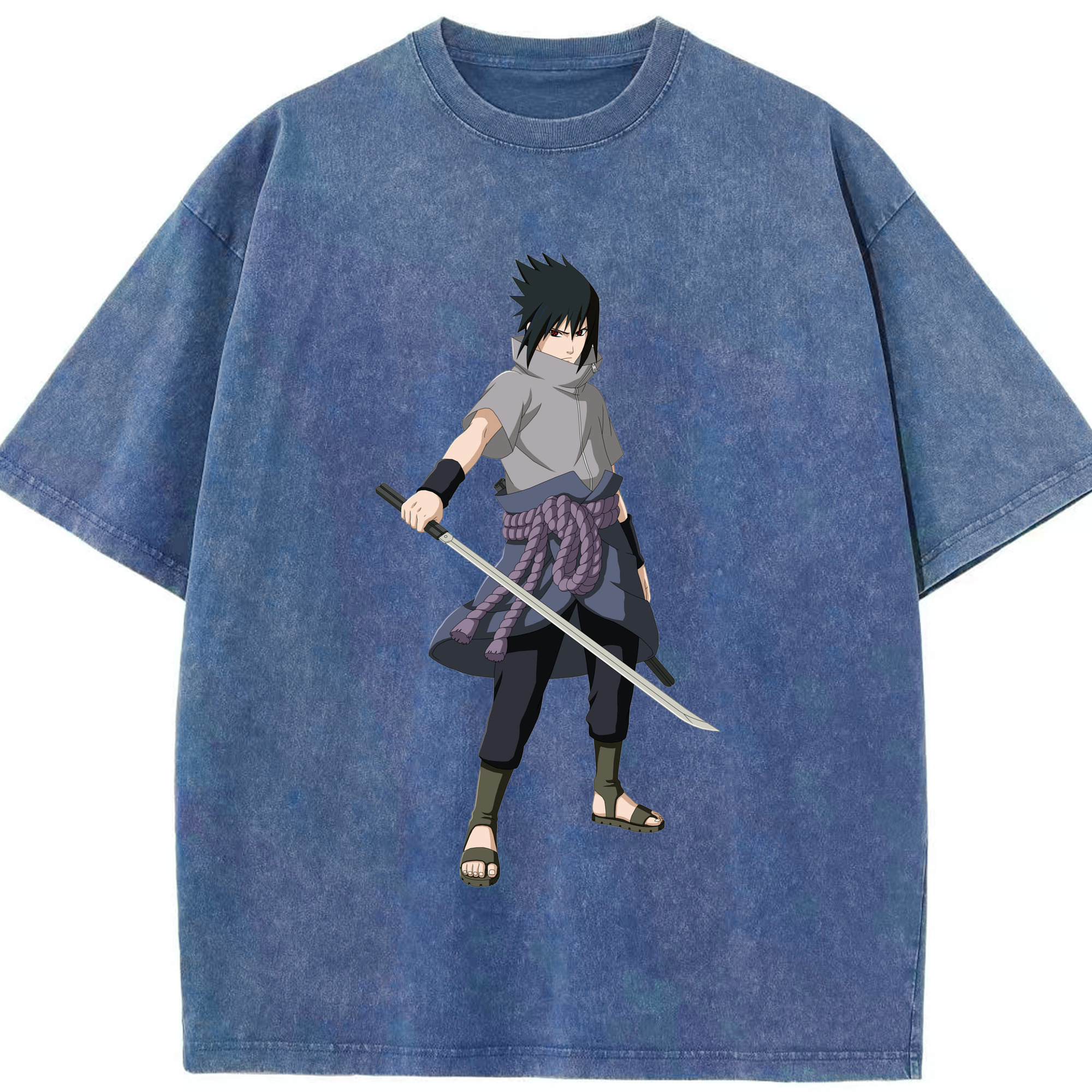 （画像用） NARUTO -ナルト- うちは サスケ Uchiha Sasuke 綿100% ヴィンテージ風 半袖Tシャツ（フロントプリント）