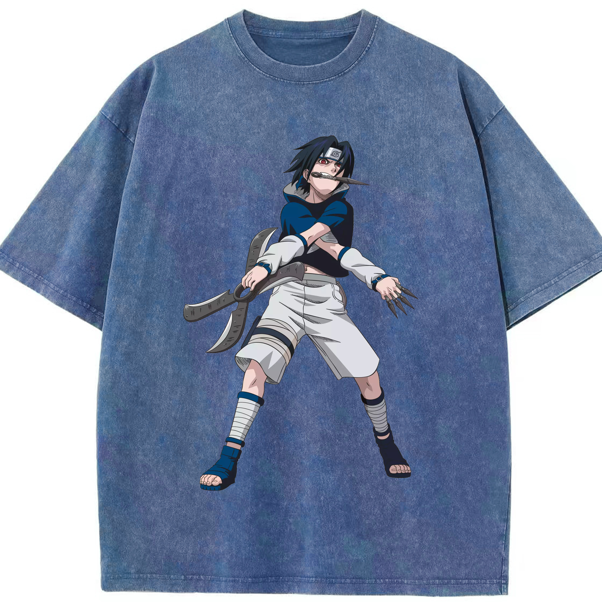 （画像用） NARUTO -ナルト- うちは サスケ Uchiha Sasuke 綿100% ヴィンテージ風 半袖Tシャツ（フロントプリント）