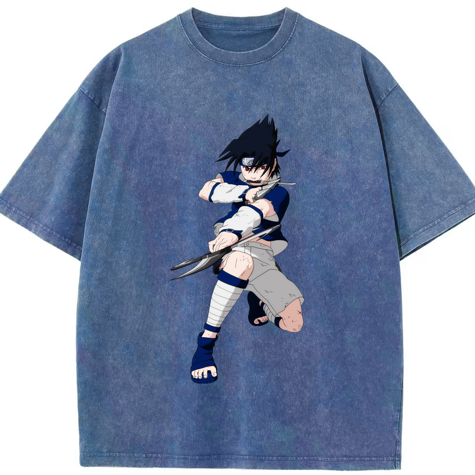 （画像用） NARUTO -ナルト- うちは サスケ Uchiha Sasuke 綿100% ヴィンテージ風 半袖Tシャツ（フロントプリント）