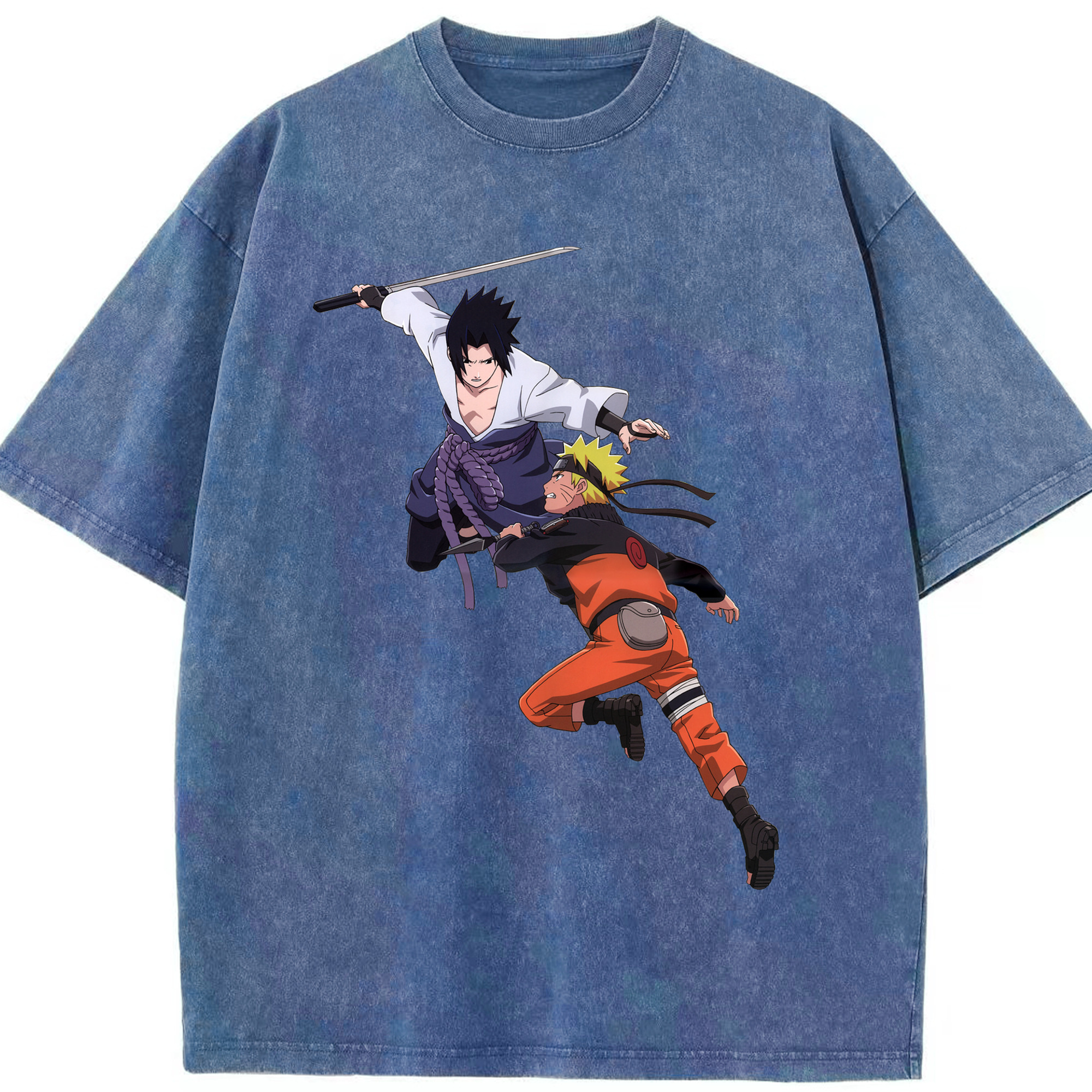 （画像用） NARUTO -ナルト- うちは サスケ Uchiha Sasuke 綿100% ヴィンテージ風 半袖Tシャツ（フロントプリント）