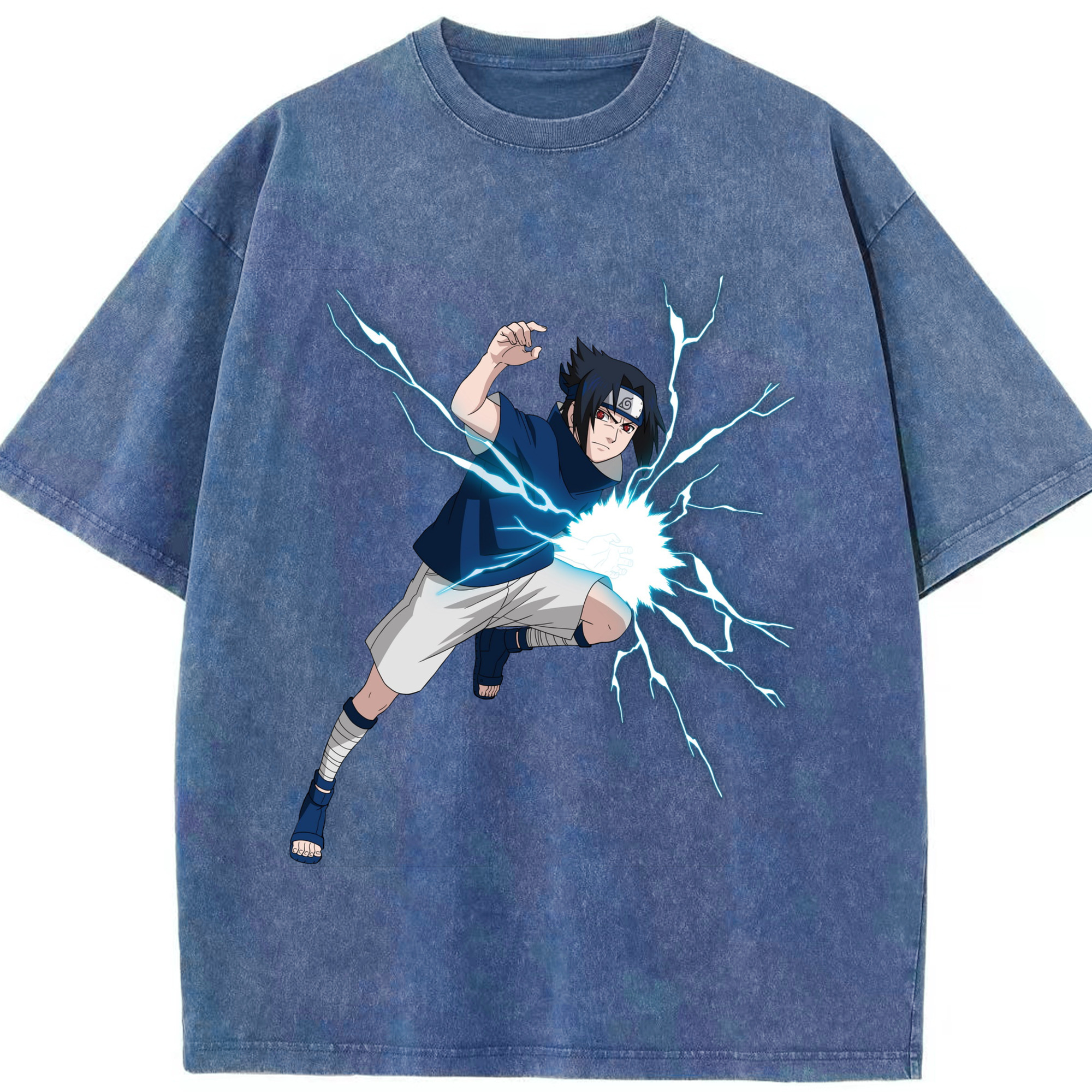 （画像用） NARUTO -ナルト- うちは サスケ Uchiha Sasuke 綿100% ヴィンテージ風 半袖Tシャツ（フロントプリント）