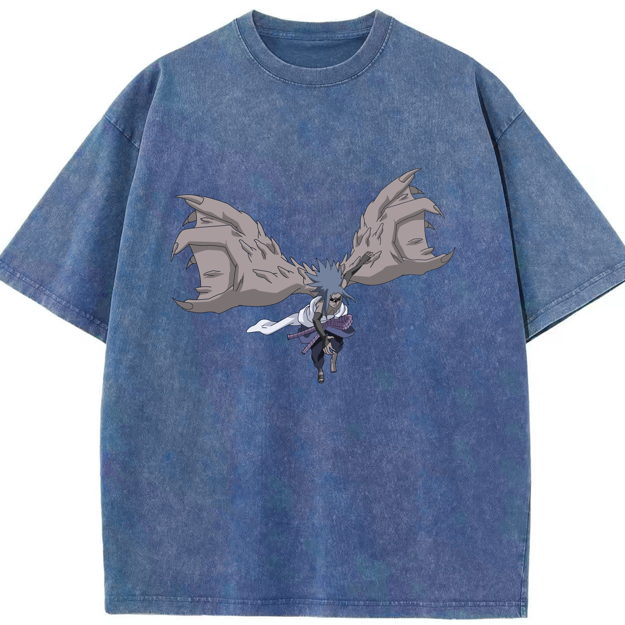 （画像用） NARUTO -ナルト- うちは サスケ Uchiha Sasuke 綿100% ヴィンテージ風 半袖Tシャツ（フロントプリント）