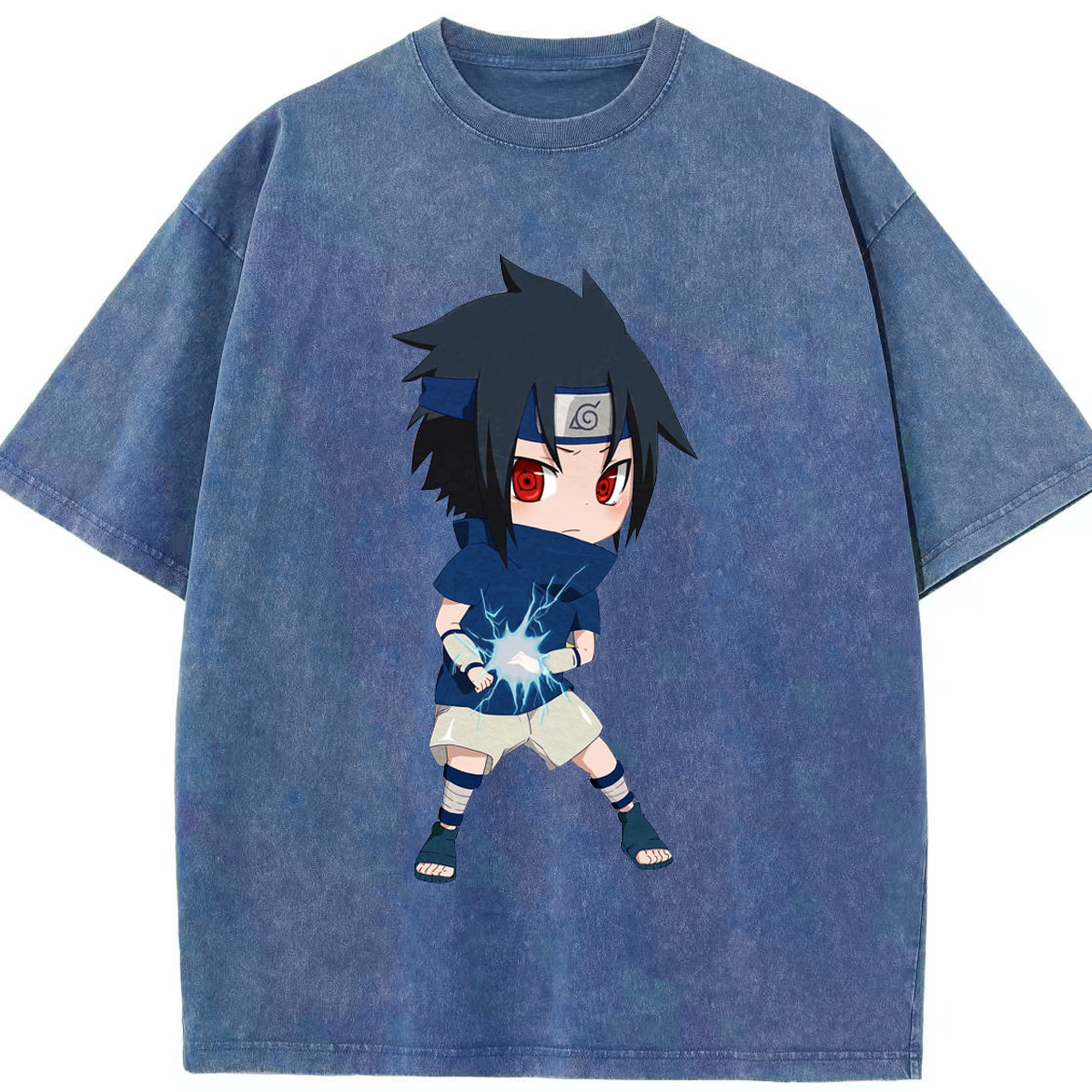 （画像用） NARUTO -ナルト- うちは サスケ Uchiha Sasuke 綿100% ヴィンテージ風 半袖Tシャツ（フロントプリント）
