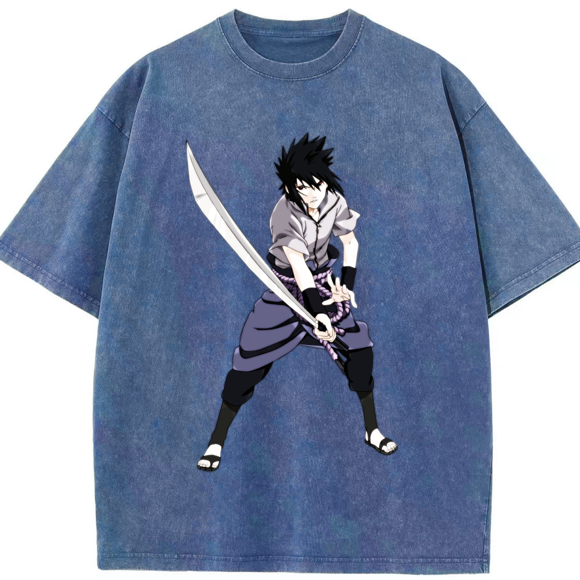 （画像用） NARUTO -ナルト- うちは サスケ Uchiha Sasuke 綿100% ヴィンテージ風 半袖Tシャツ（フロントプリント）